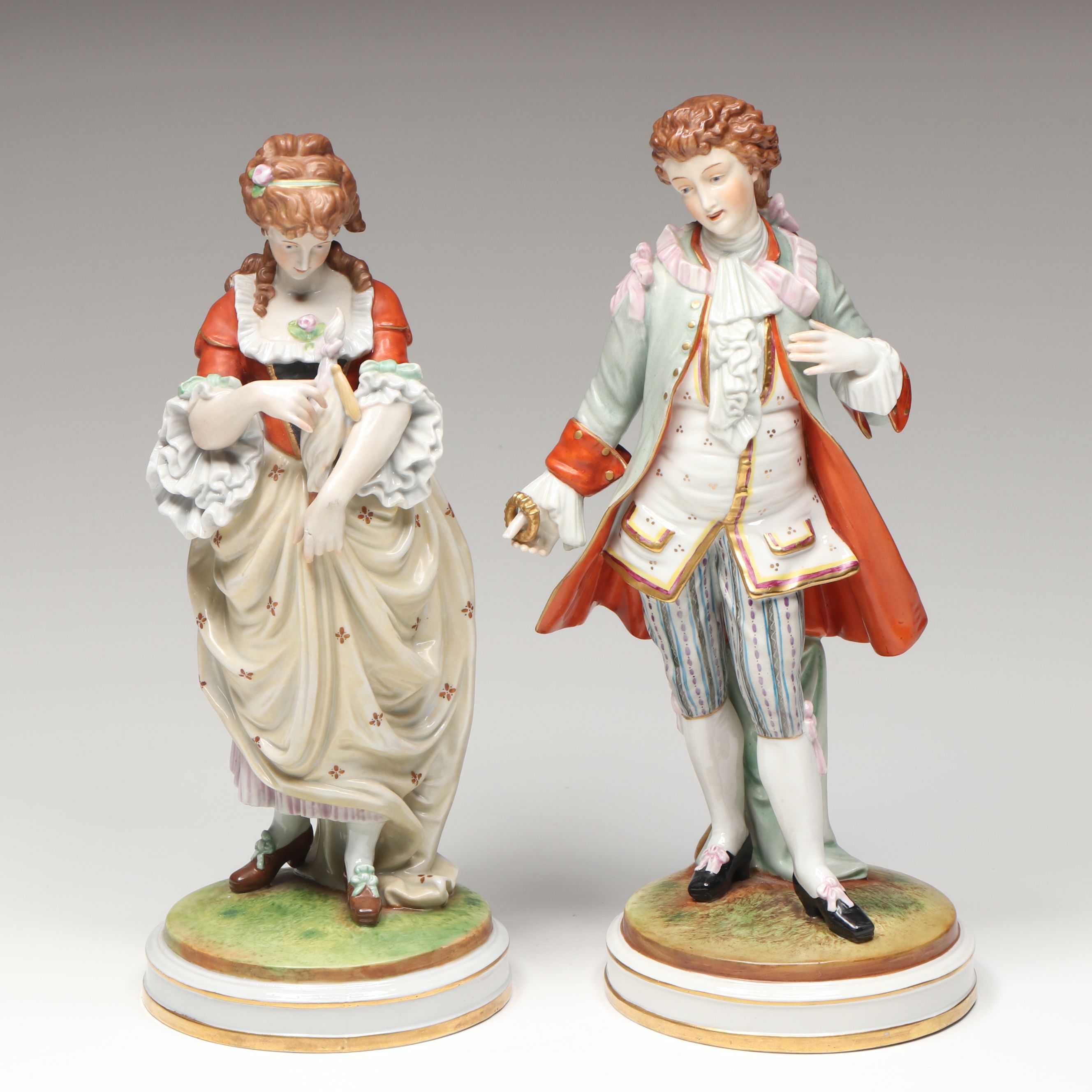 Schiebe-Alsbach Rococo Style German Porcelain Figurines, Mid 20th Century