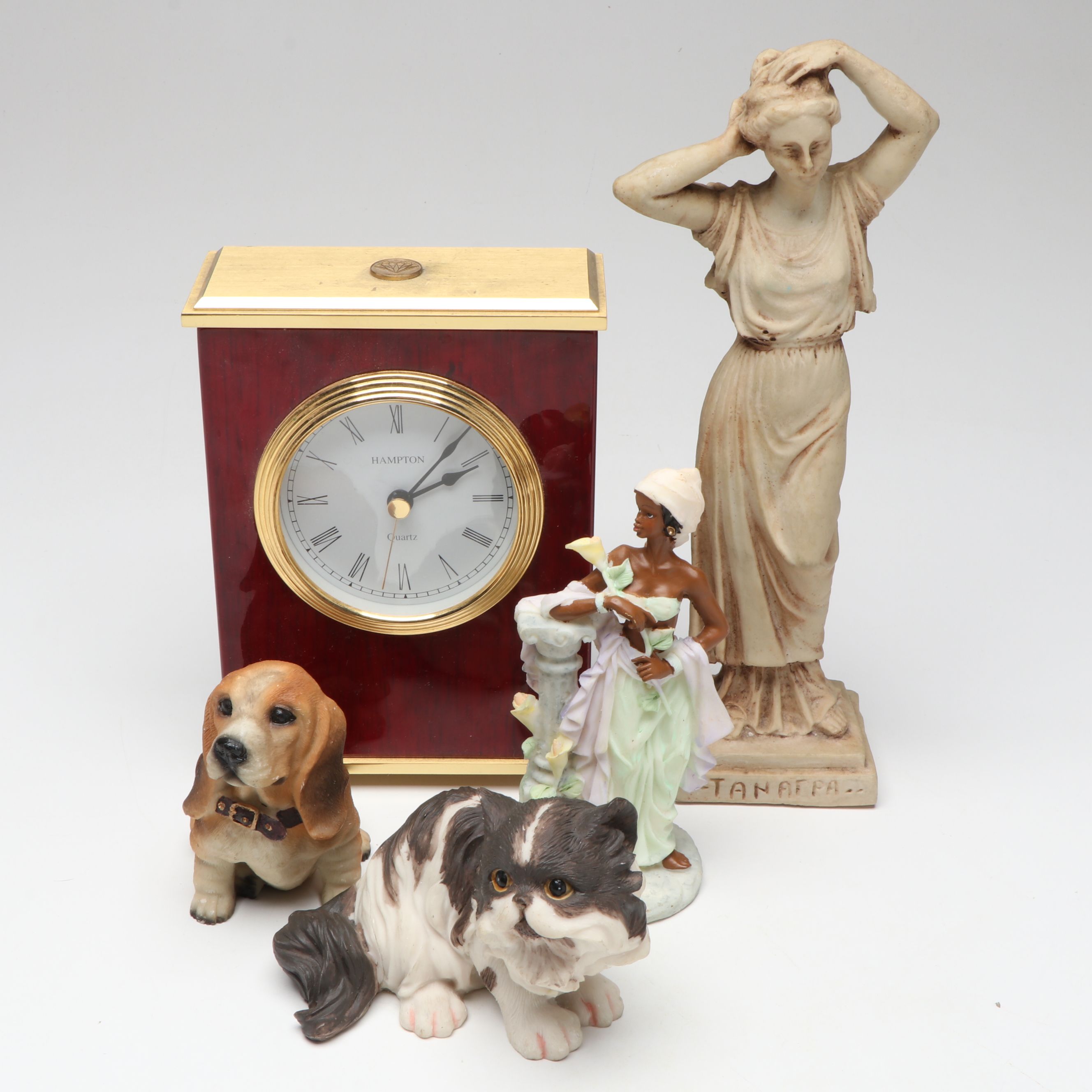 Hampton Mahogany and Brass Clock with Other Figurines