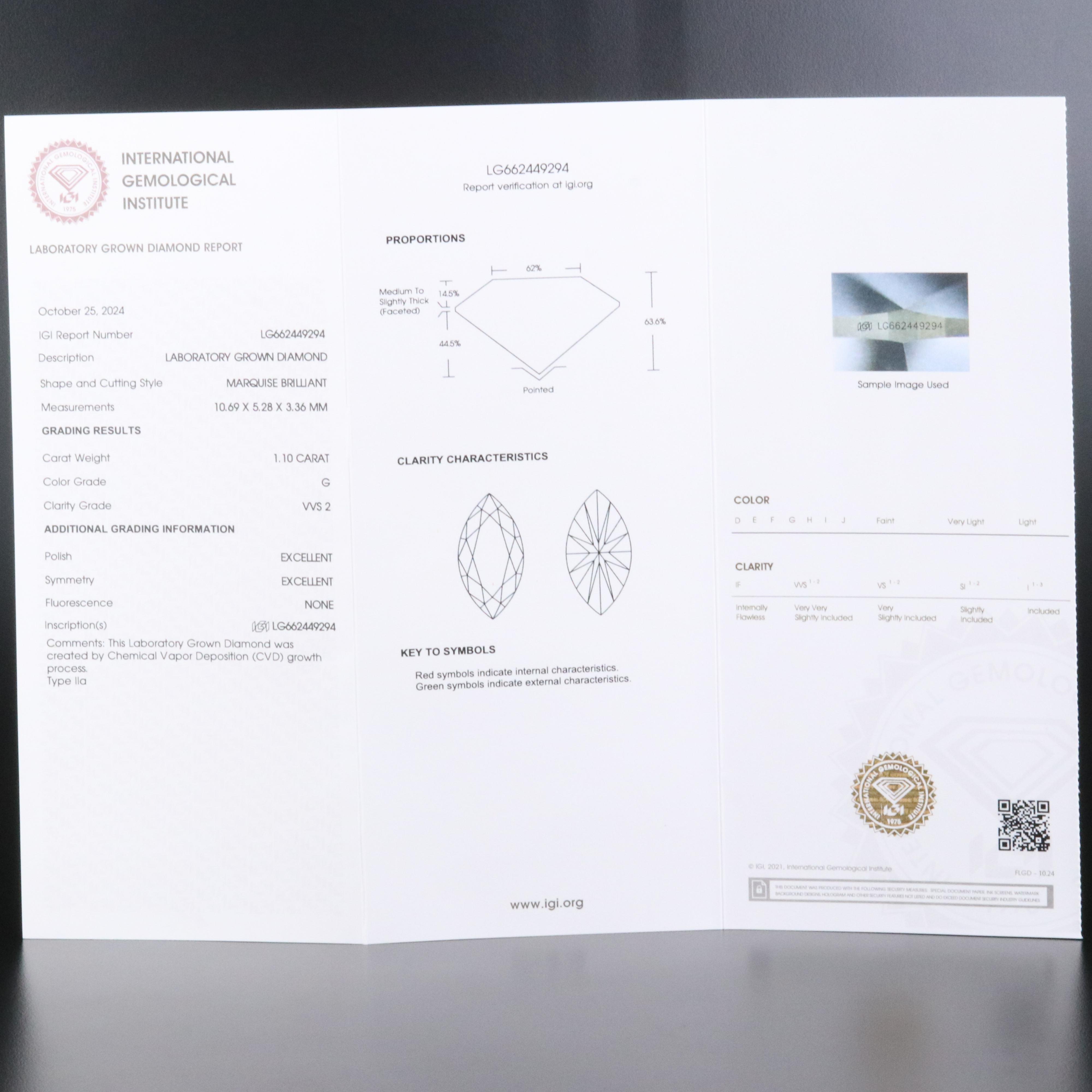 Loose 1.10 CT Lab Grown Diamond with IGI Report