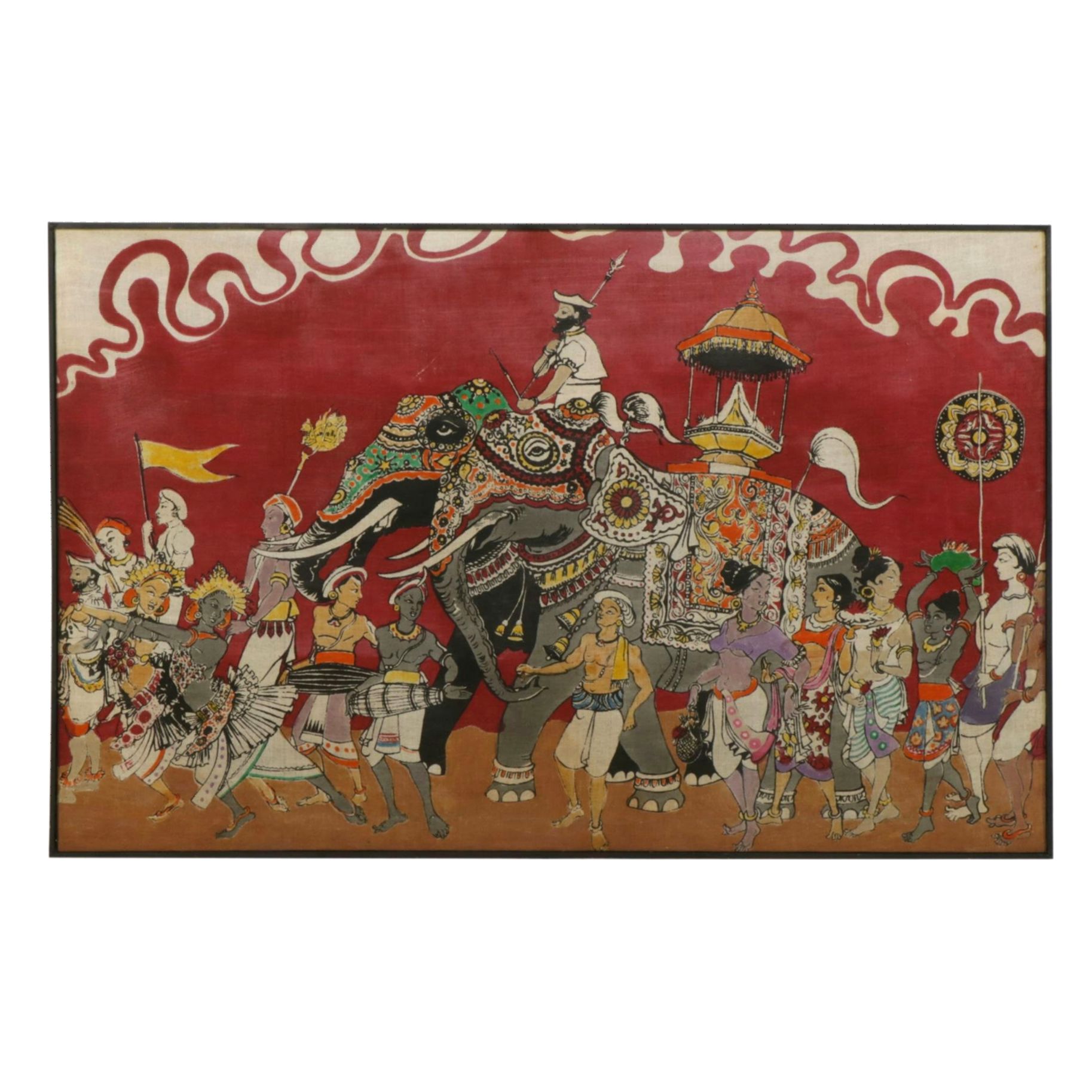 Hand-Painted Folk Art Scene of a Traveling Royal Entourage, Circa 1970