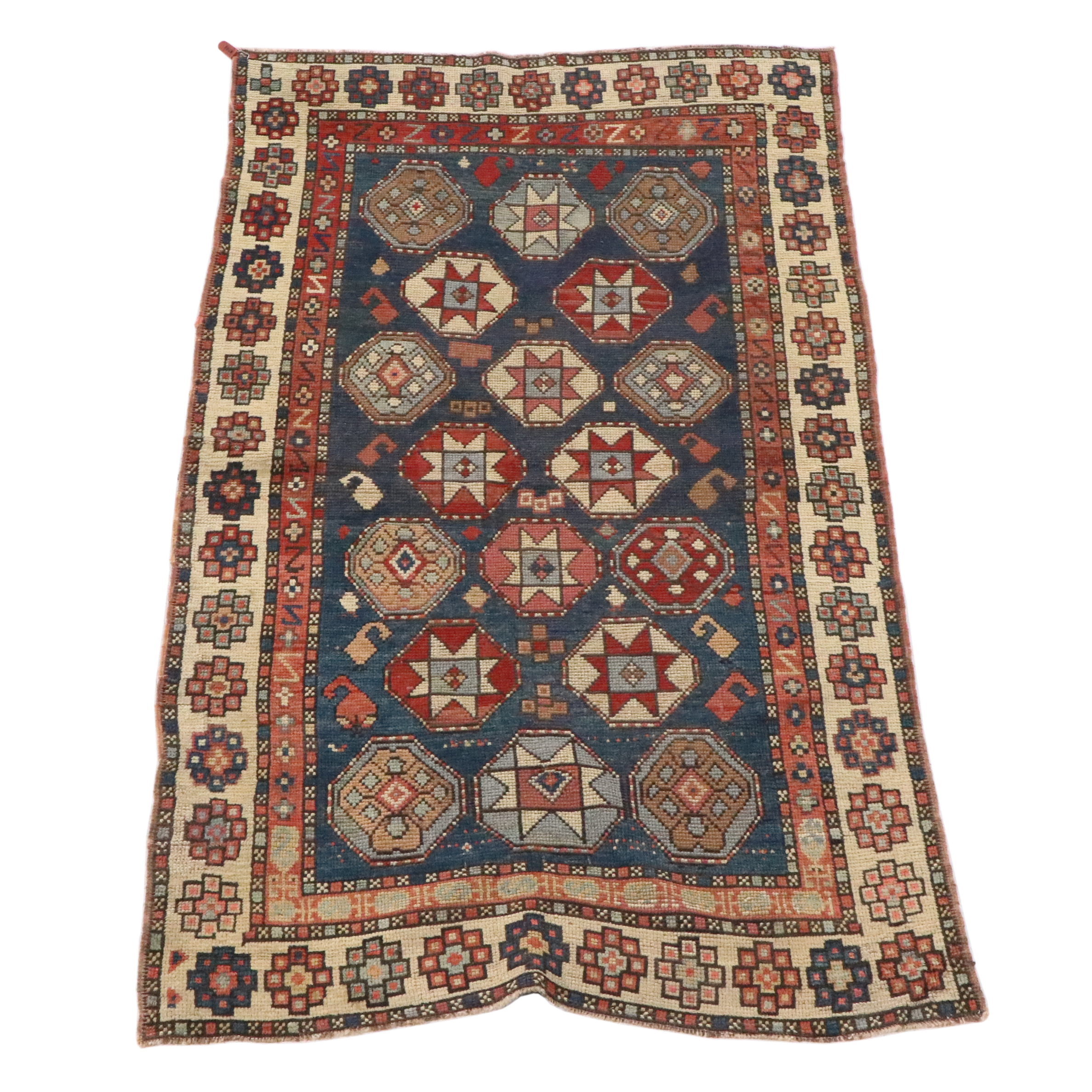 3'4 x 6'8 Hand-Knotted Afghan Kazak Style Area Rug