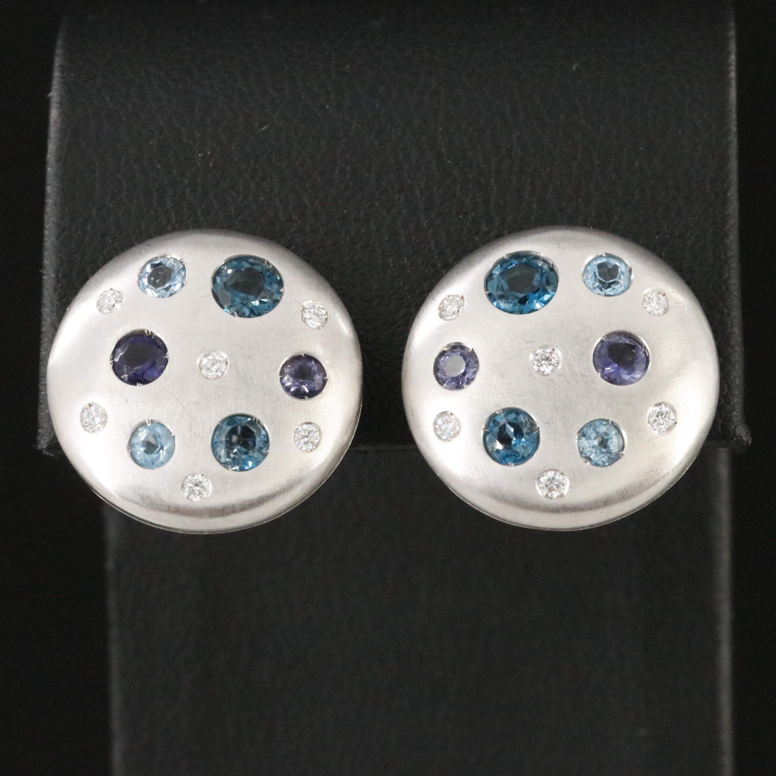 18K Topaz, Tanzanite, and Diamond Button Earrings