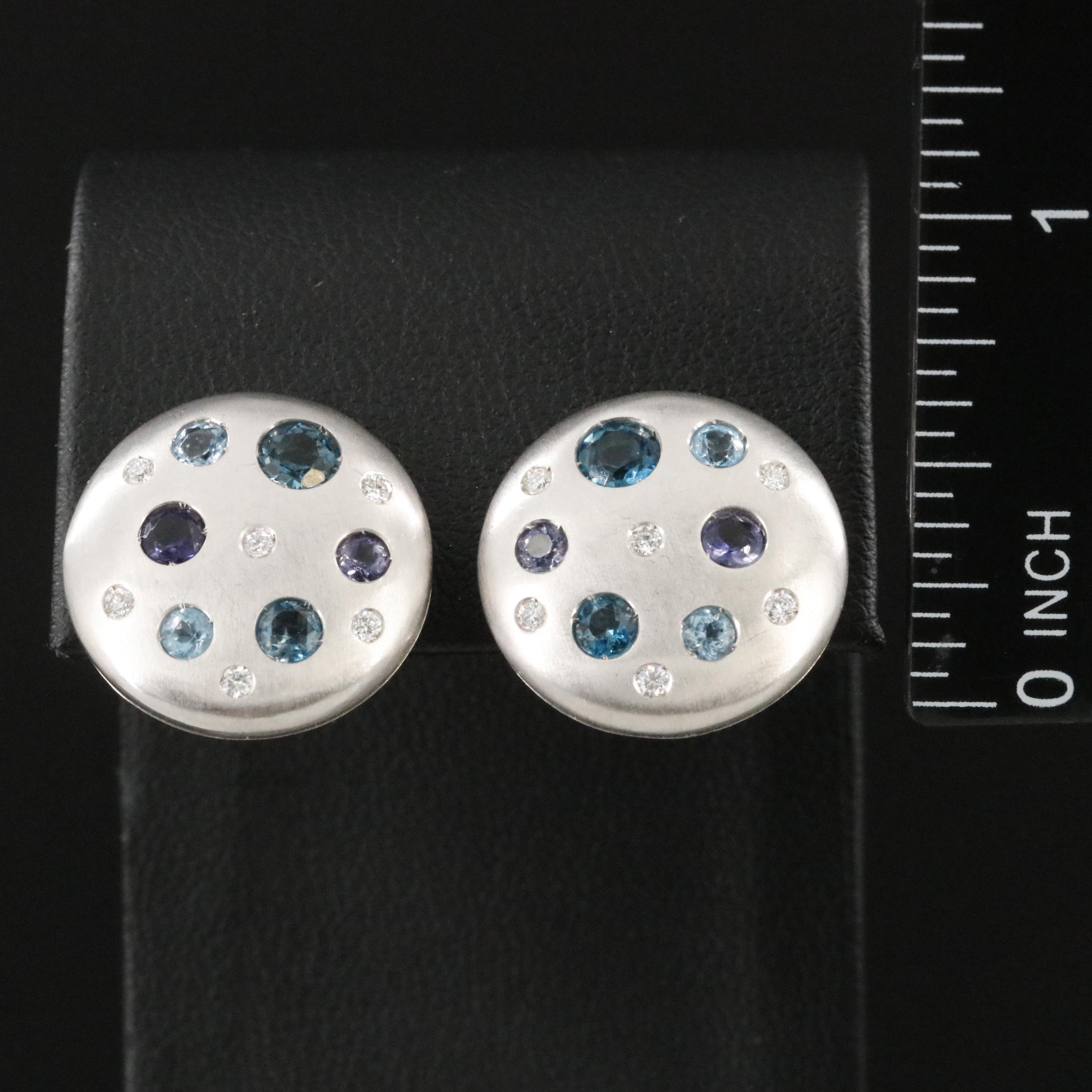 18K Topaz, Tanzanite, and Diamond Button Earrings