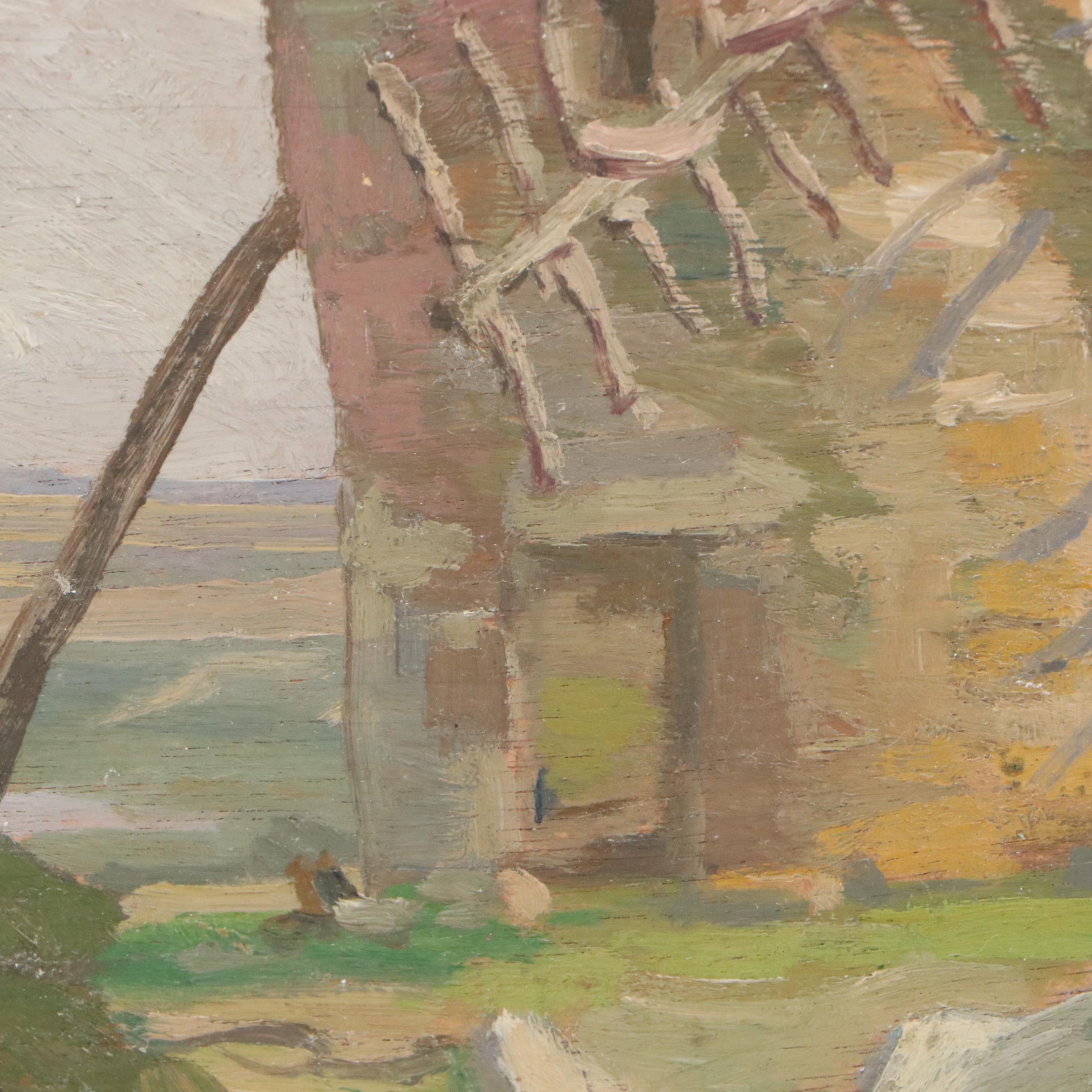 Oil Painting "Moulins de Kes Loch," Early to Mid-20th Century
