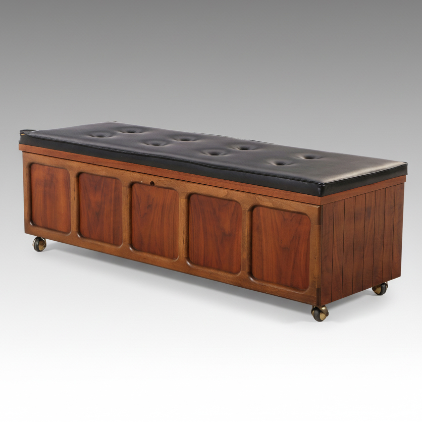 Lane Mid Century Modern Cedar Lined Walnut Chest with Button Tufted Cushion