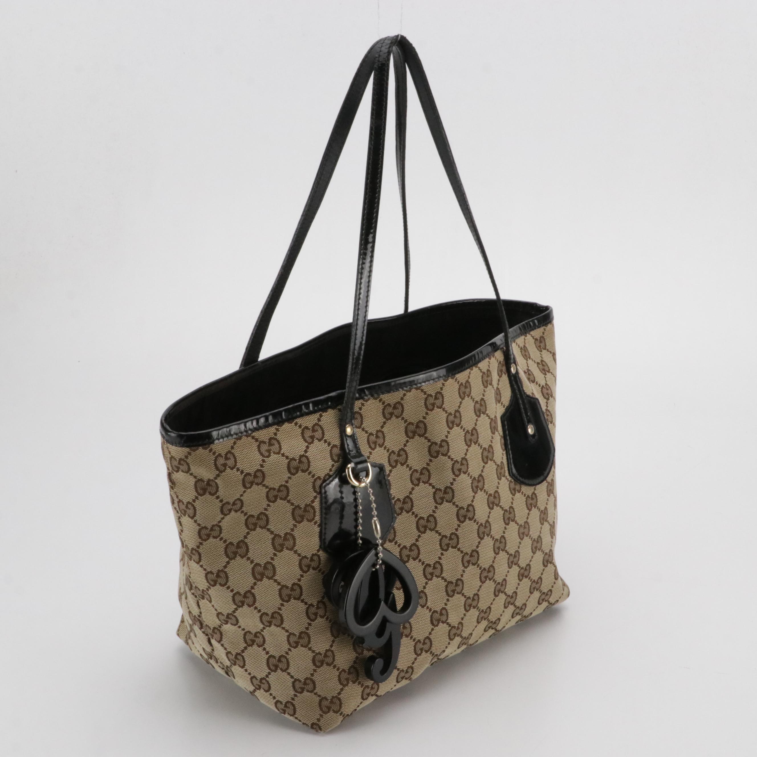 Gucci Jolie Tote in GG Canvas with Patent Leather Trim and Charms