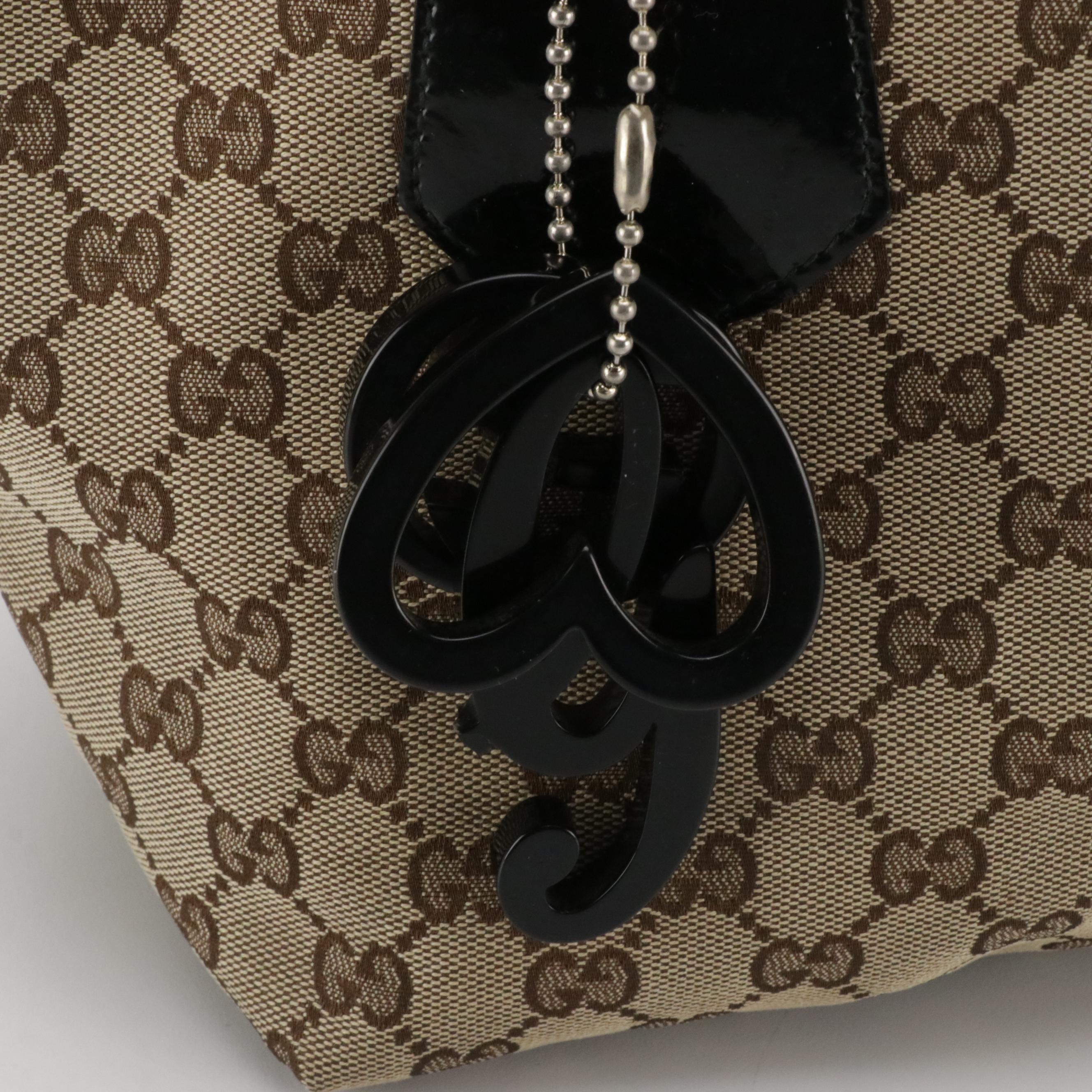 Gucci Jolie Tote in GG Canvas with Patent Leather Trim and Charms