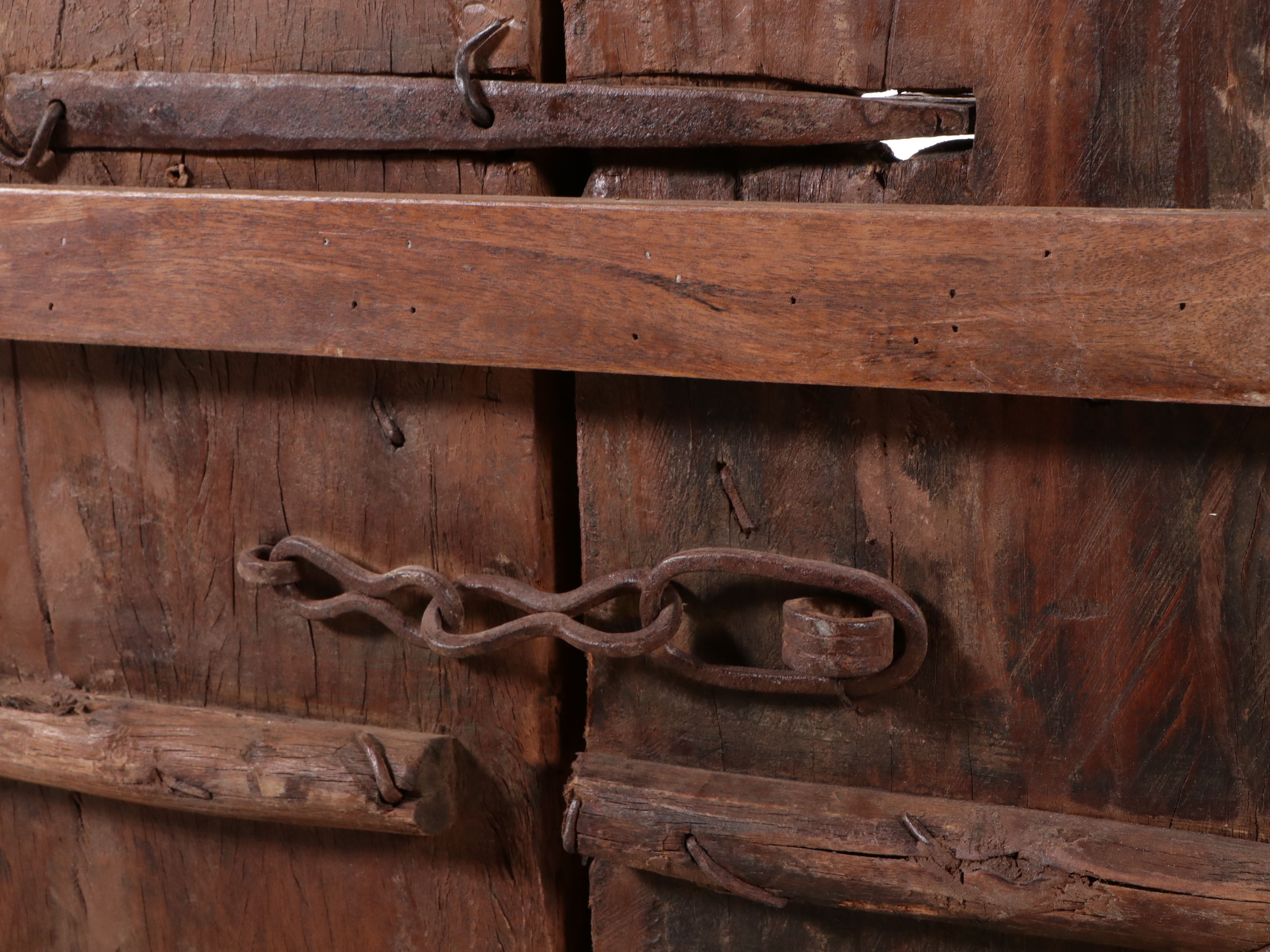 Reclaimed Indian Carved Wood Double Doors on Metal Stand