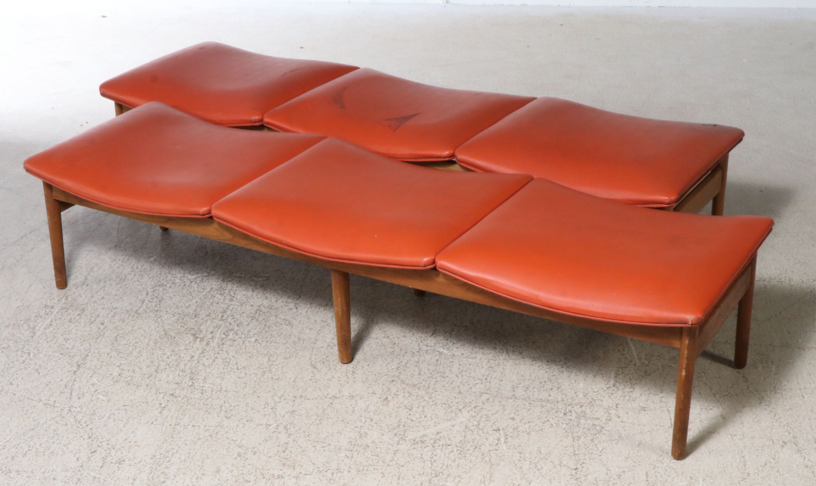 Pair of Nemschoff Chairs, Inc. Vinyl and Walnut Benches, Mid-20th Century