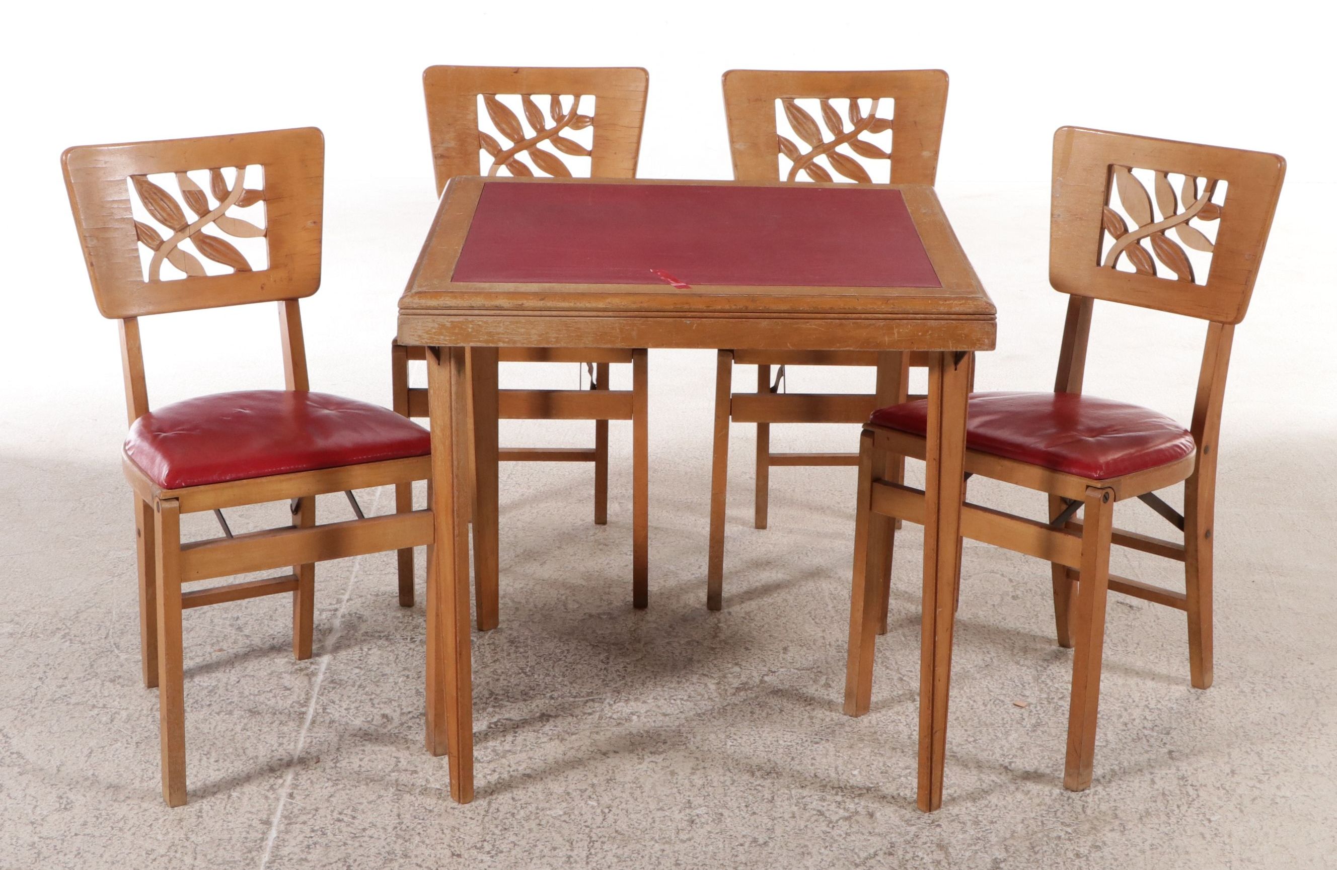 Stakmore Arts & Crafts Style Vinyl and Wood Folding Table and Chairs Set
