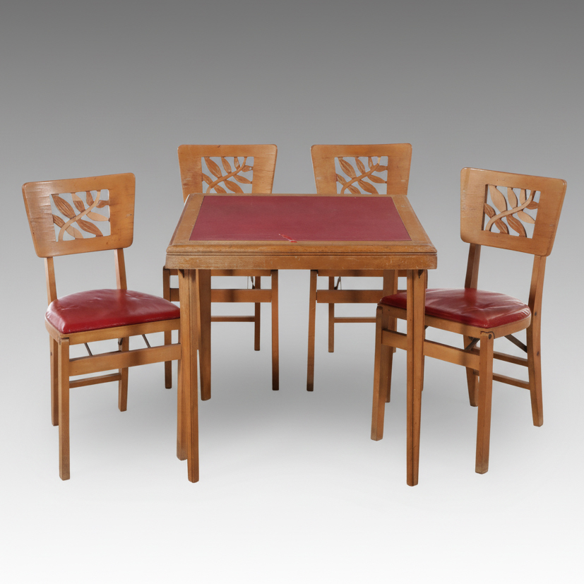 Stakmore Arts & Crafts Style Vinyl and Wood Folding Table and Chairs Set