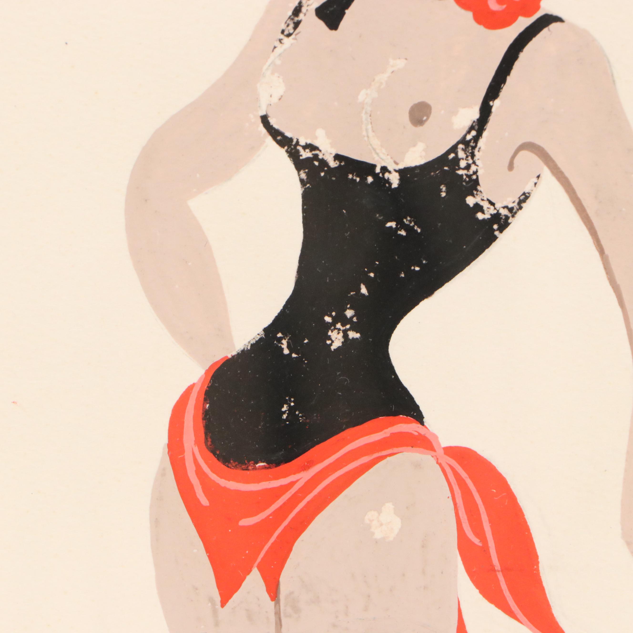 Erté Gouache Painting of Woman