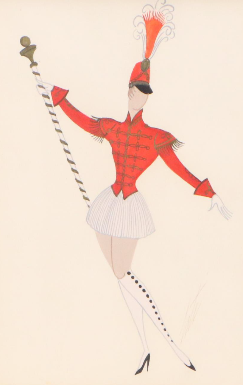 Erté Gouache Painting of Majorette Costume