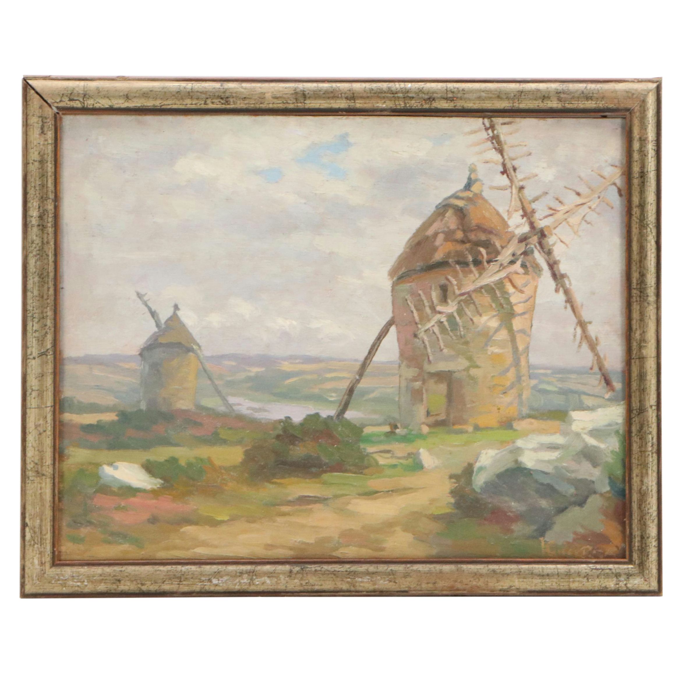 Oil Painting "Moulins de Kes Loch," Early to Mid-20th Century