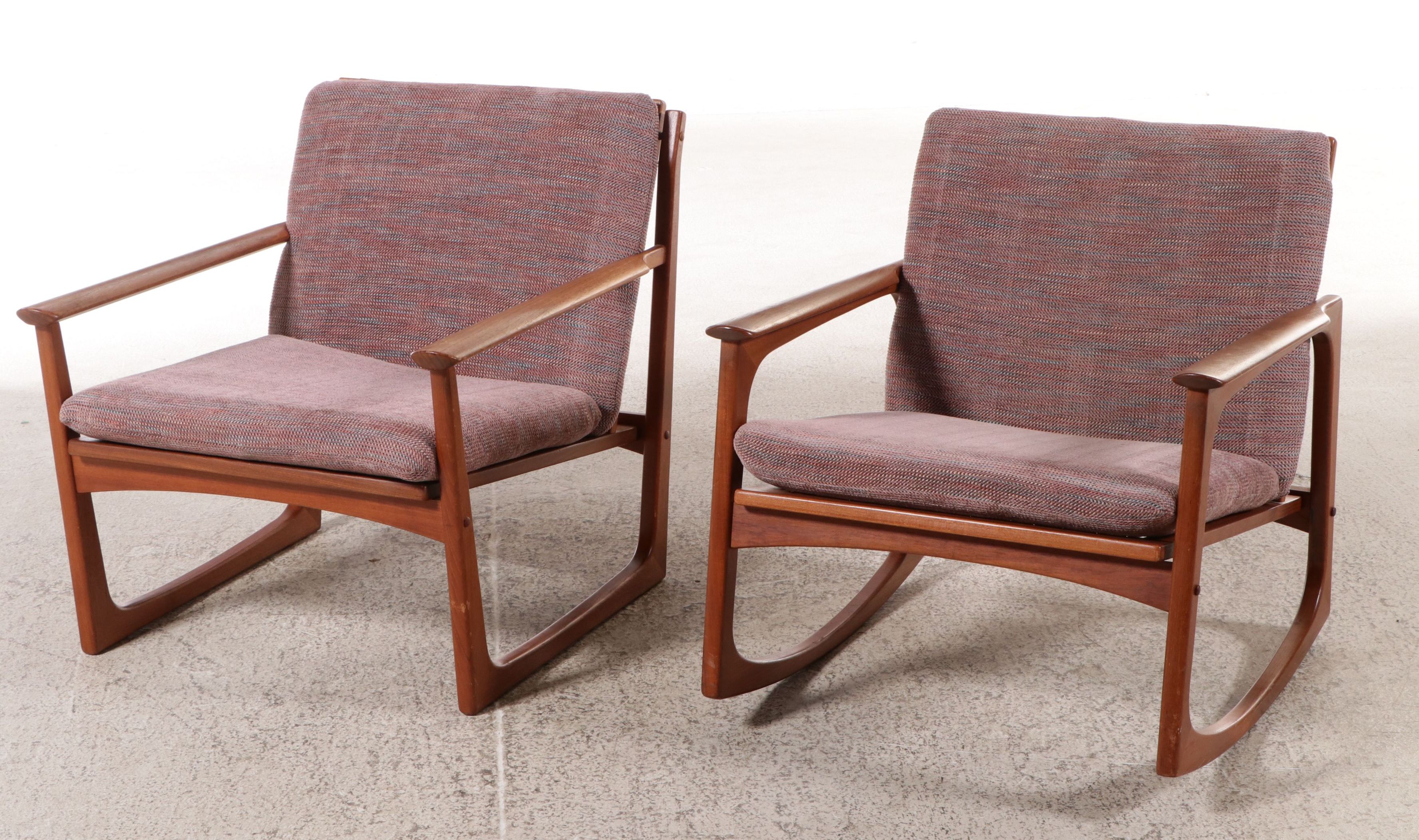 Danish Modern Teak Armchair and Rocking Chair, Style of Ole Wanscher