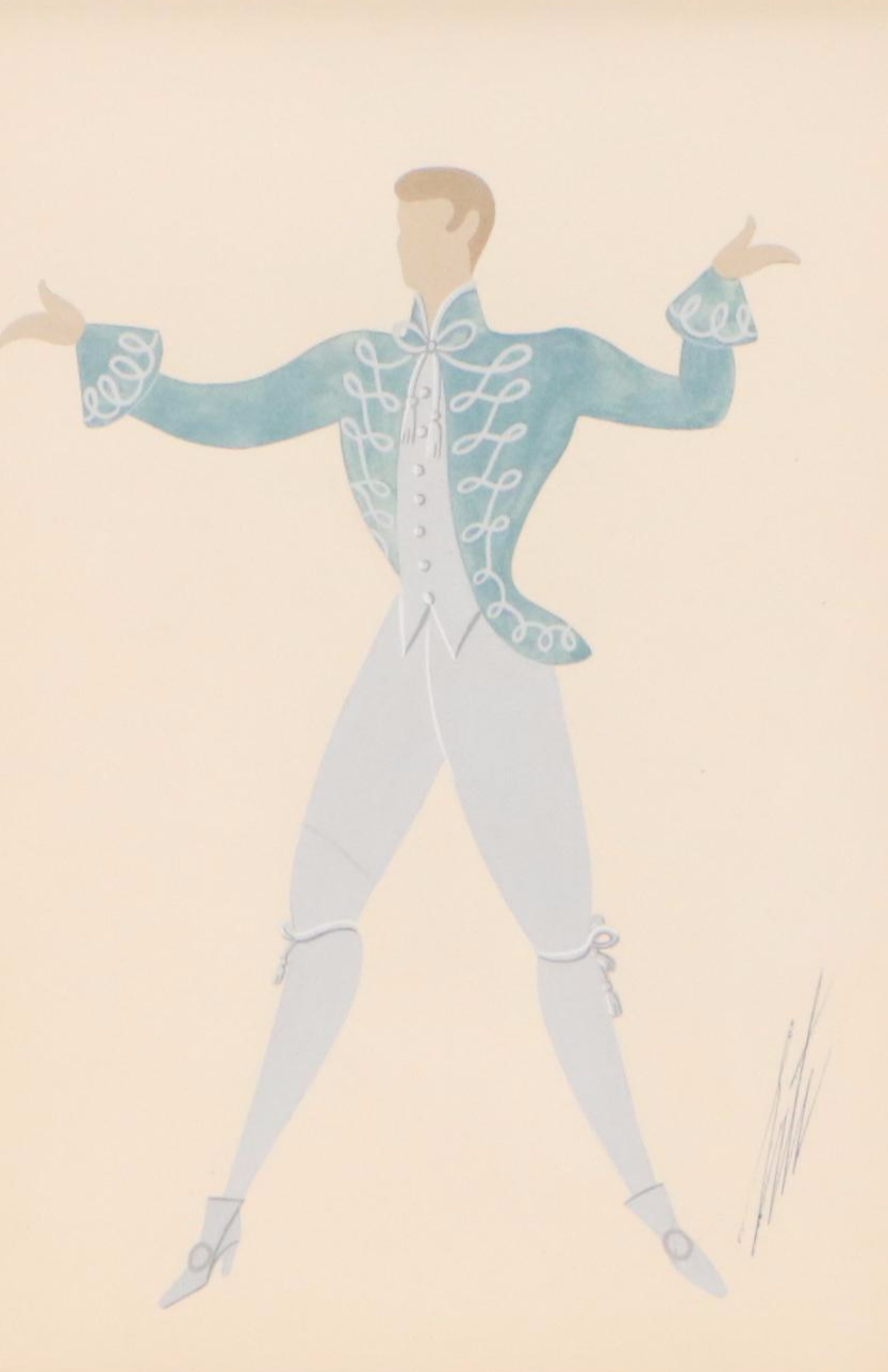 Attributed to Erté Gouache Painting of Man's Dance Costume
