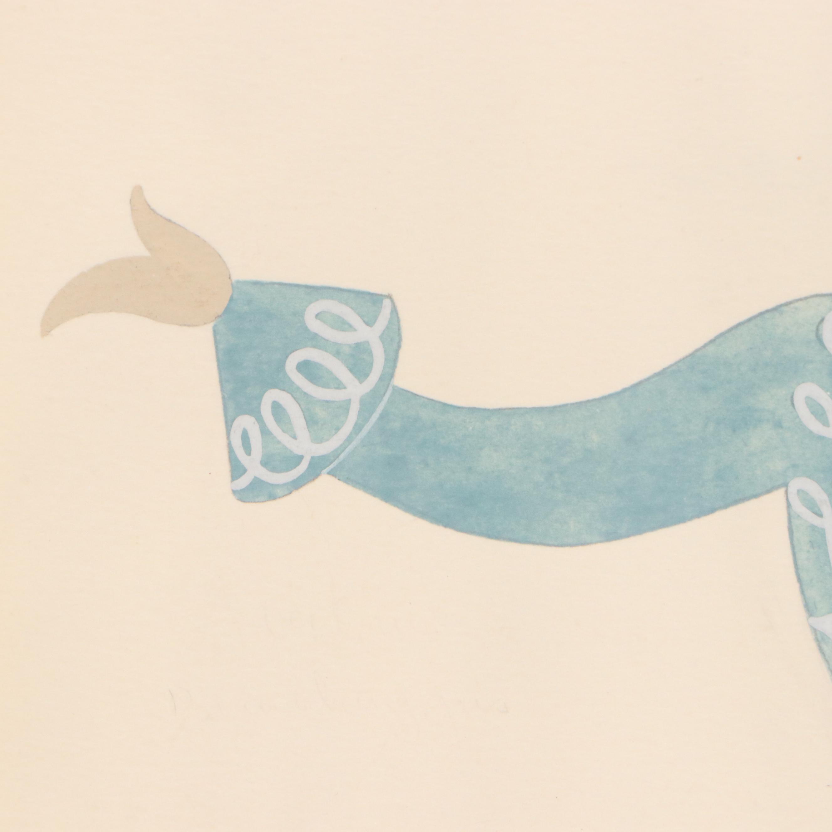 Attributed to Erté Gouache Painting of Man's Dance Costume