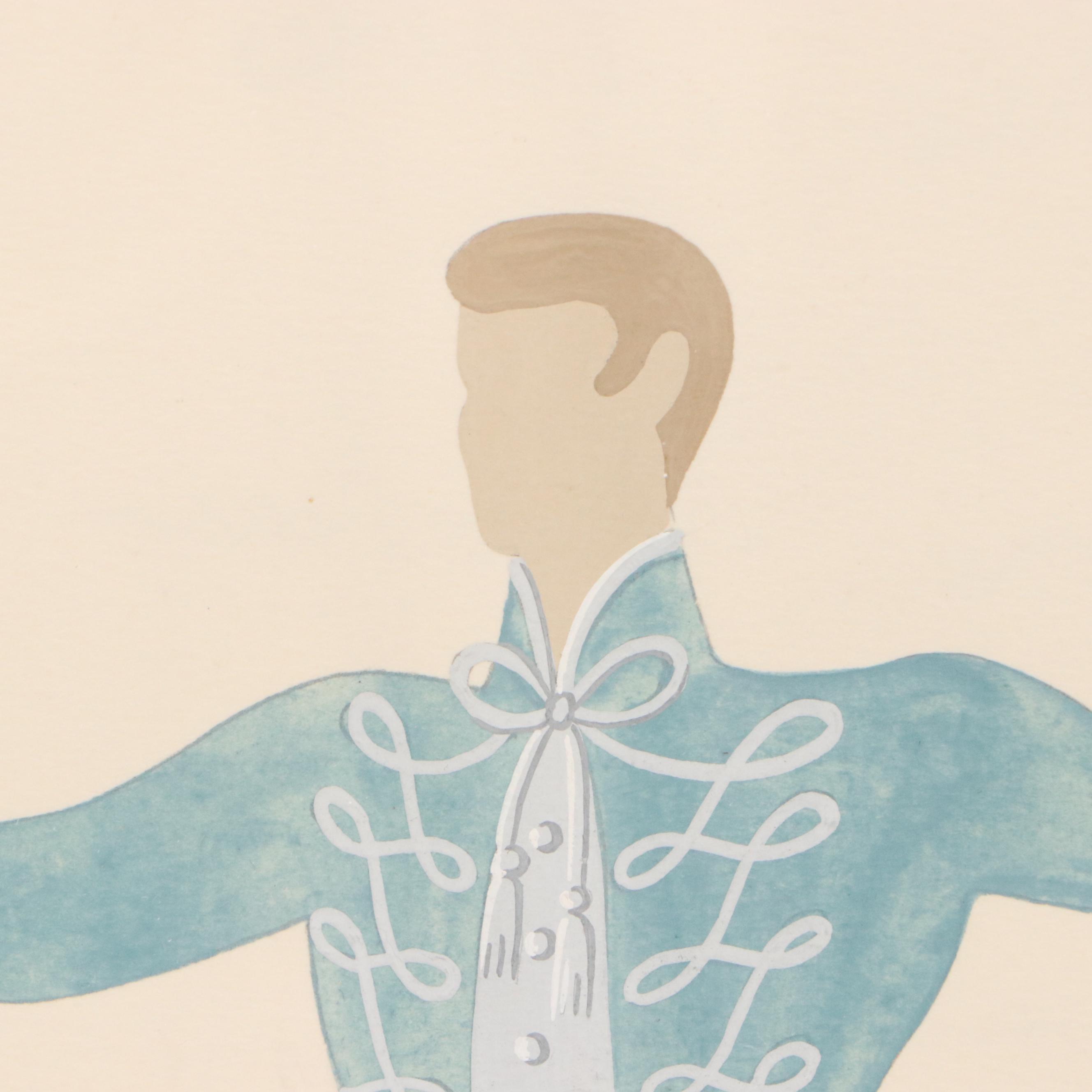 Attributed to Erté Gouache Painting of Man's Dance Costume