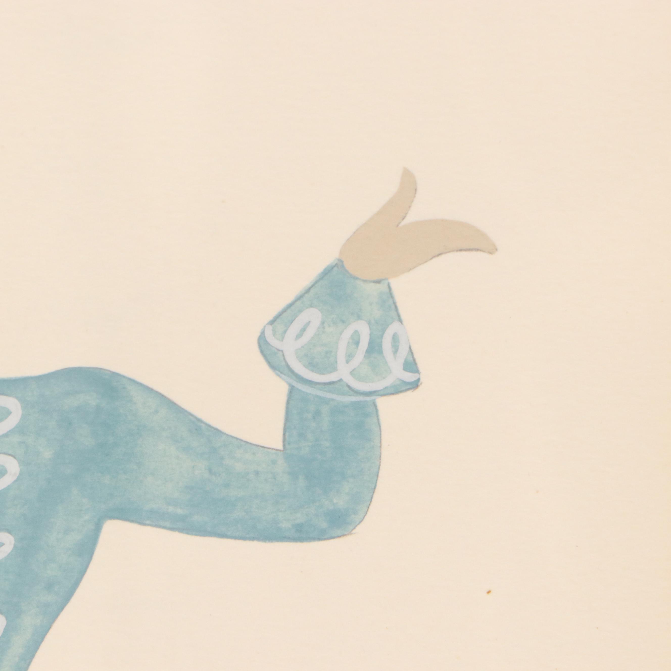 Attributed to Erté Gouache Painting of Man's Dance Costume