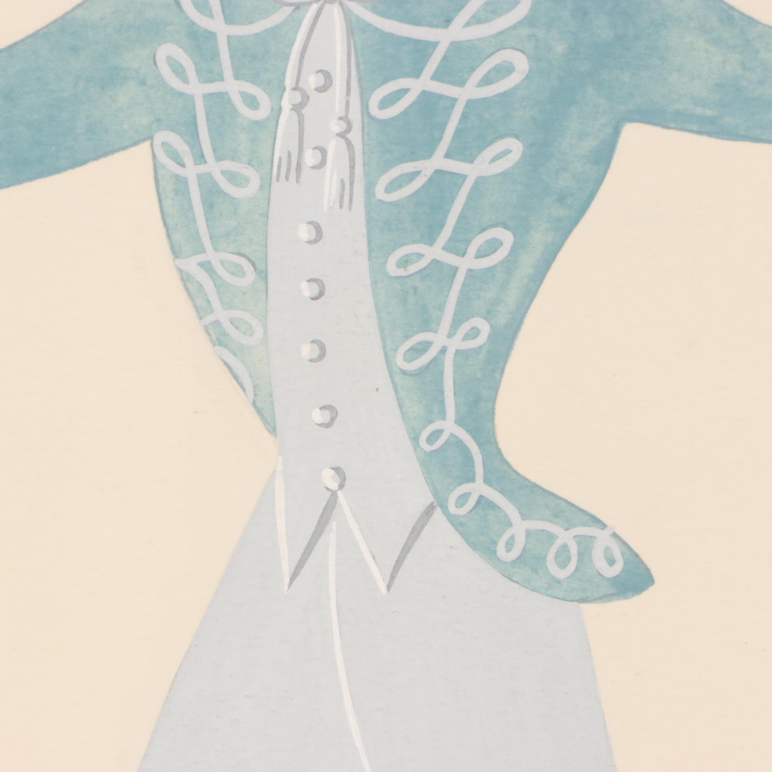 Attributed to Erté Gouache Painting of Man's Dance Costume