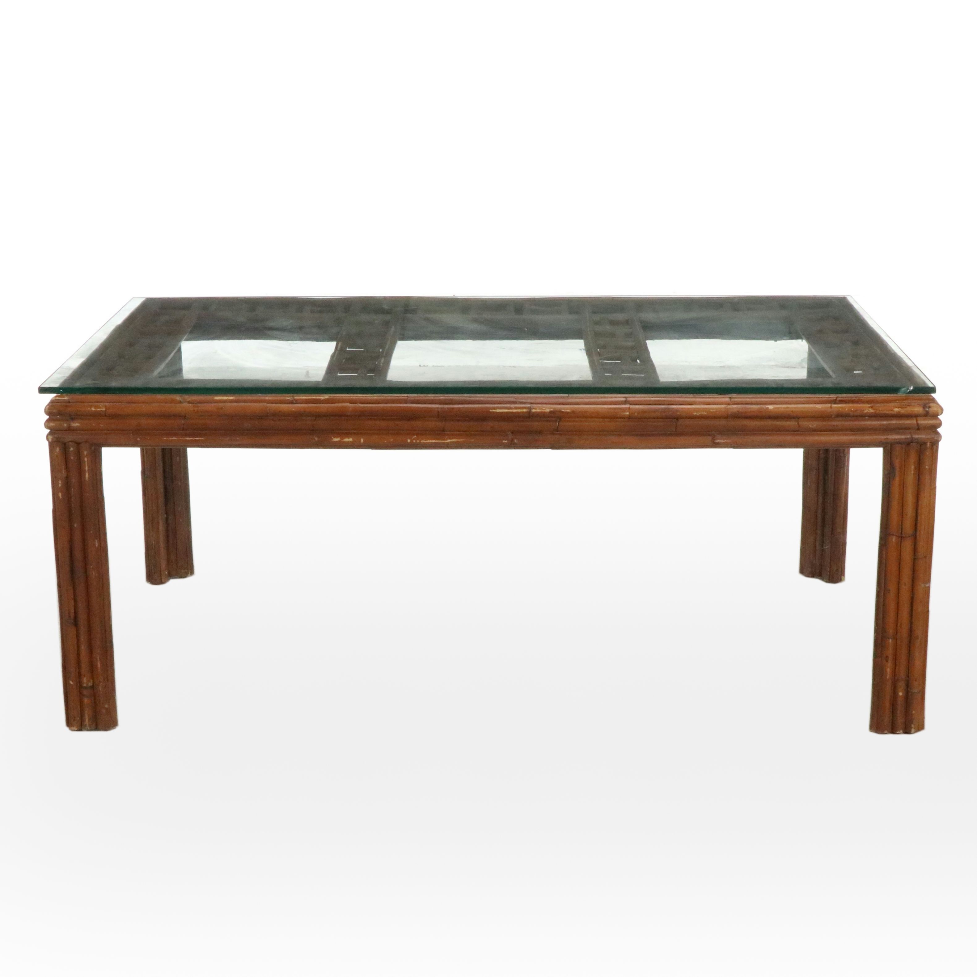 Bamboo Turned Glass-Top Dining Table