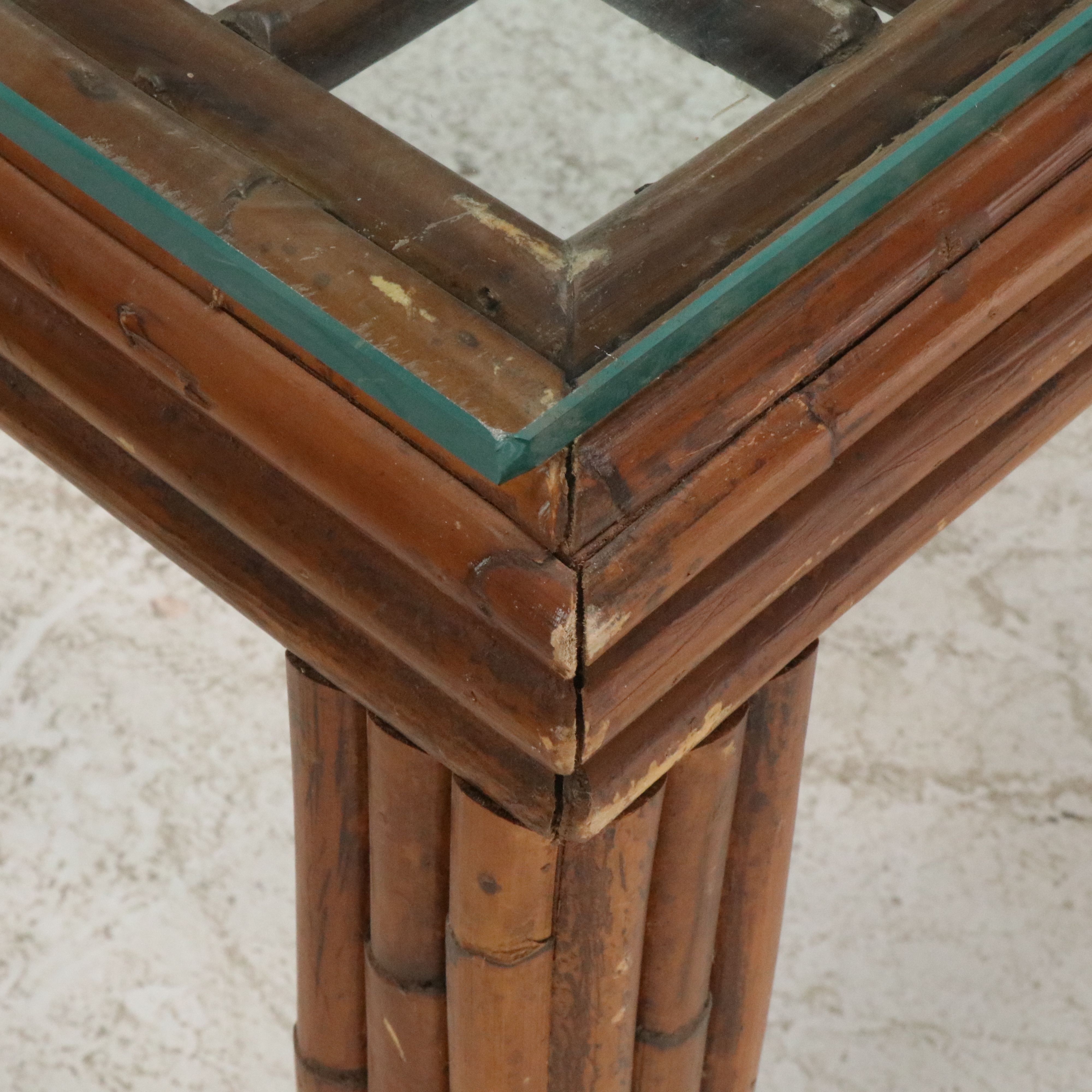 Bamboo Turned Glass-Top Dining Table