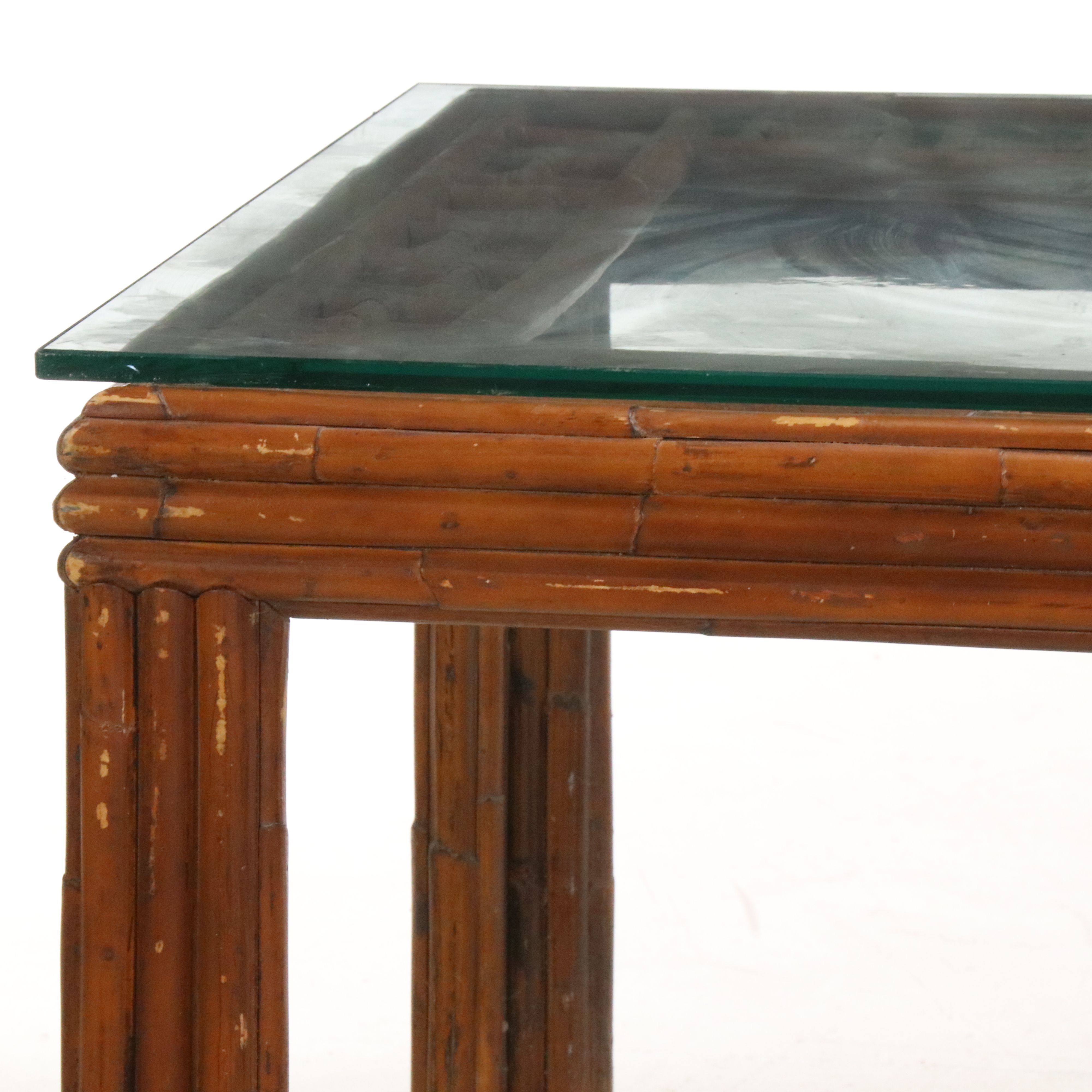 Bamboo Turned Glass-Top Dining Table