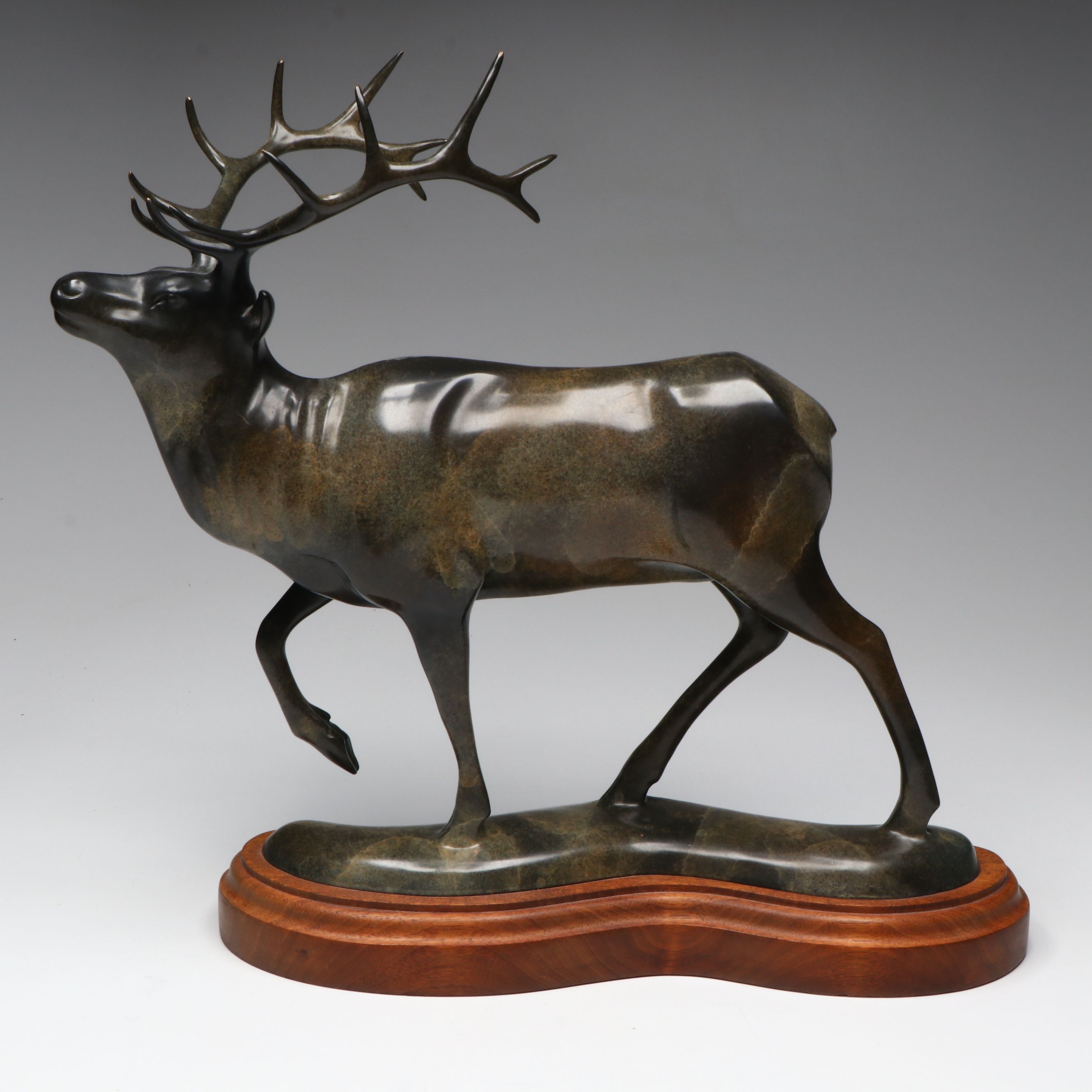 Robert Deurloo Limited Edition Deer Patinated Brass Statue on Wood Base