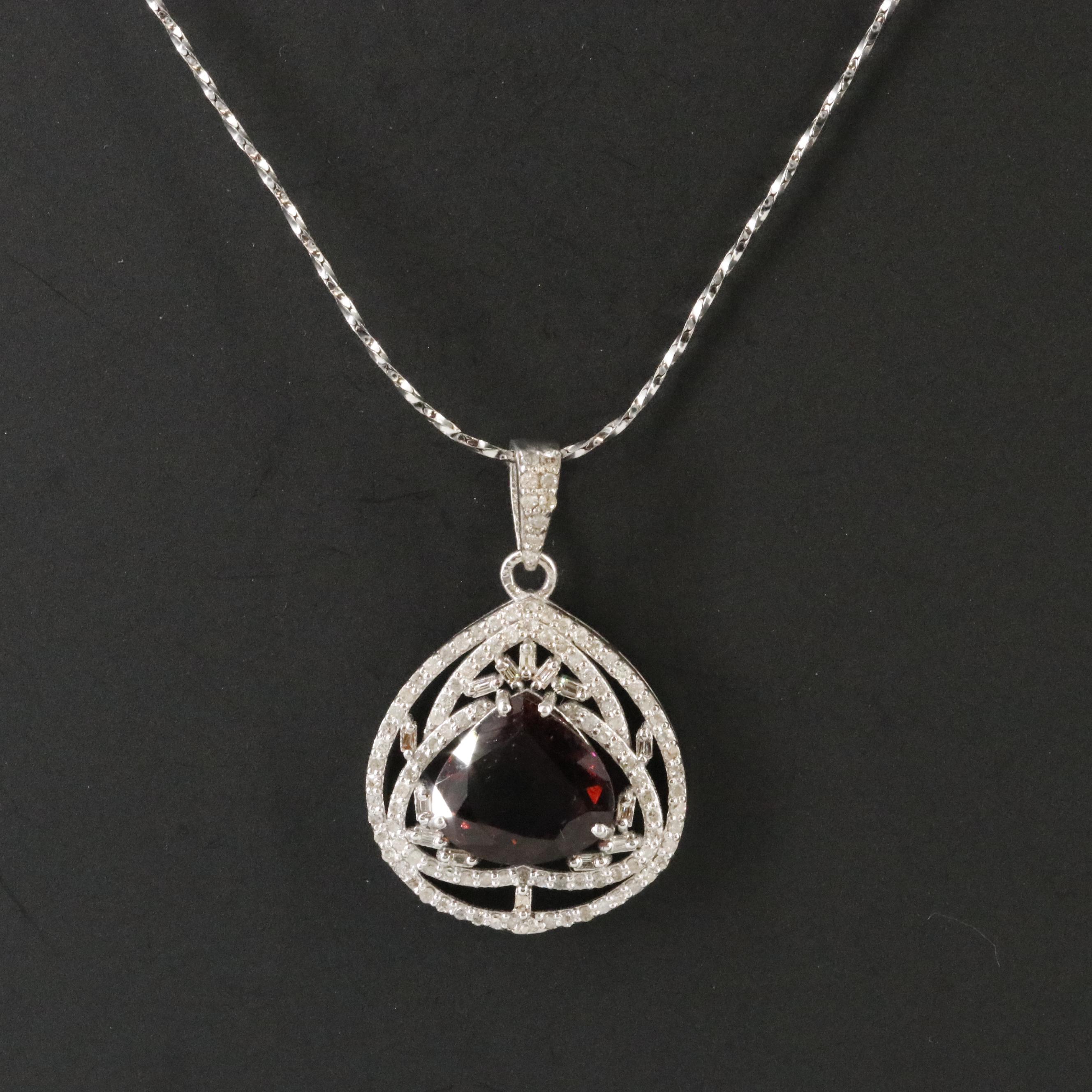 Sterling Tourmaline and Diamond Pendant Necklace
