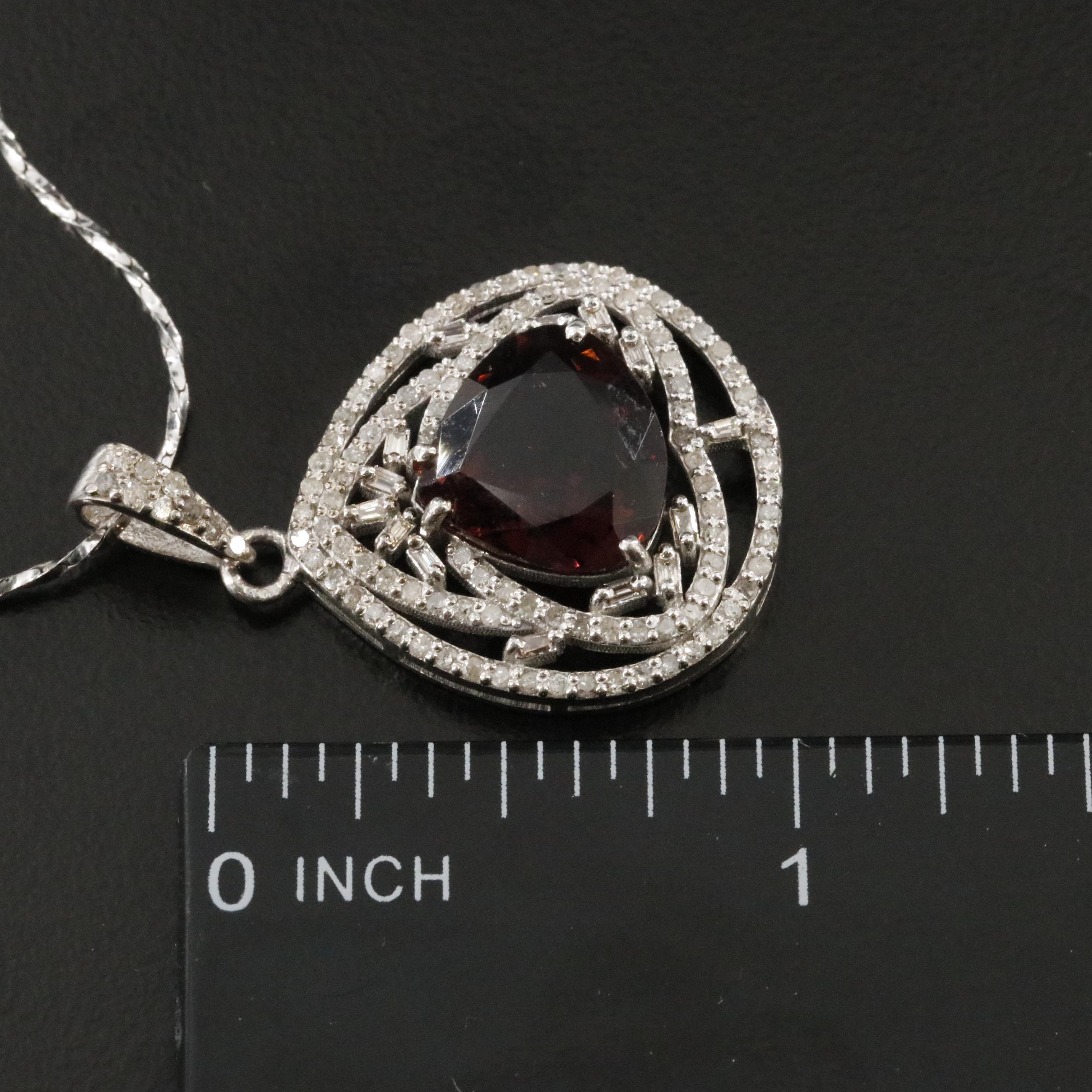 Sterling Tourmaline and Diamond Pendant Necklace