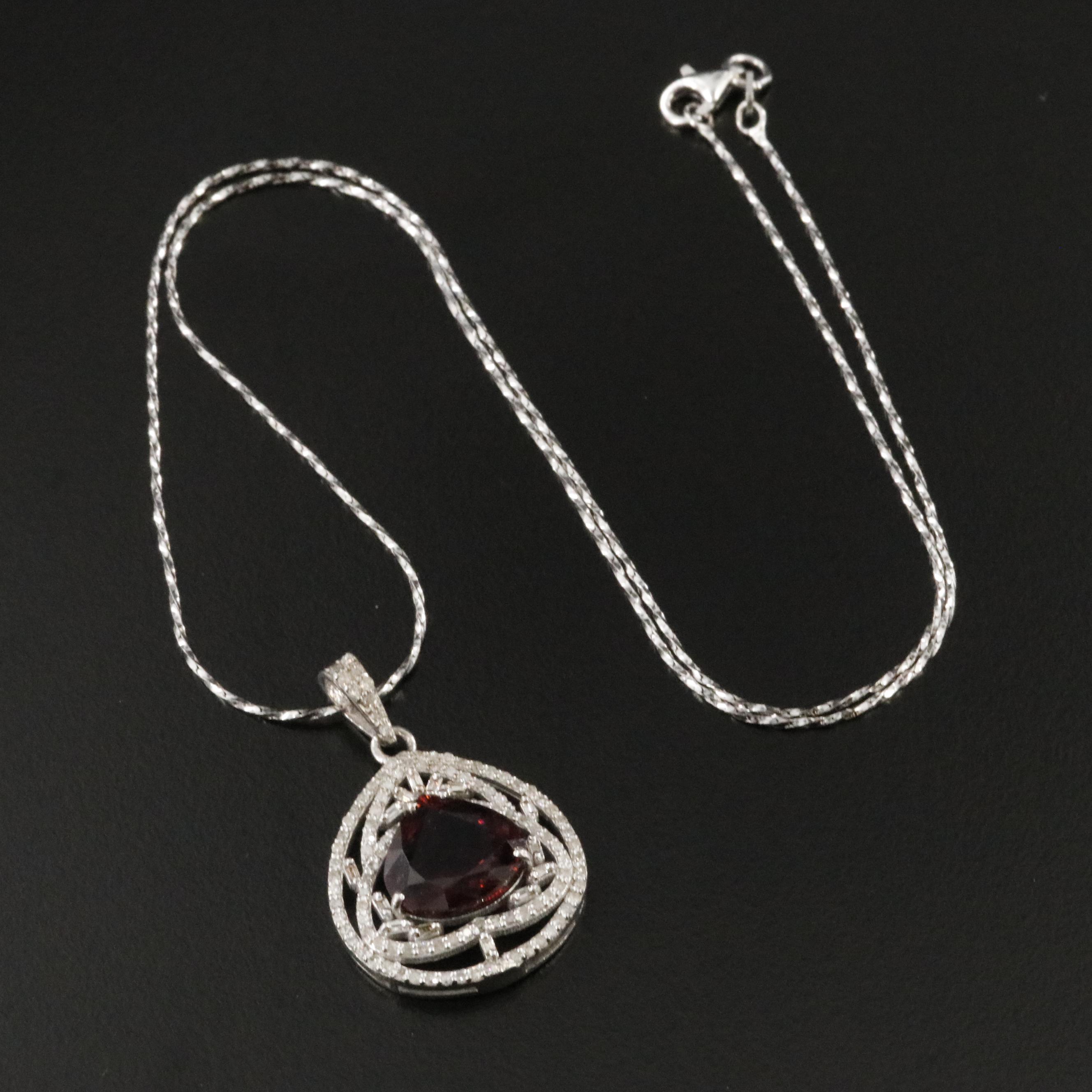 Sterling Tourmaline and Diamond Pendant Necklace