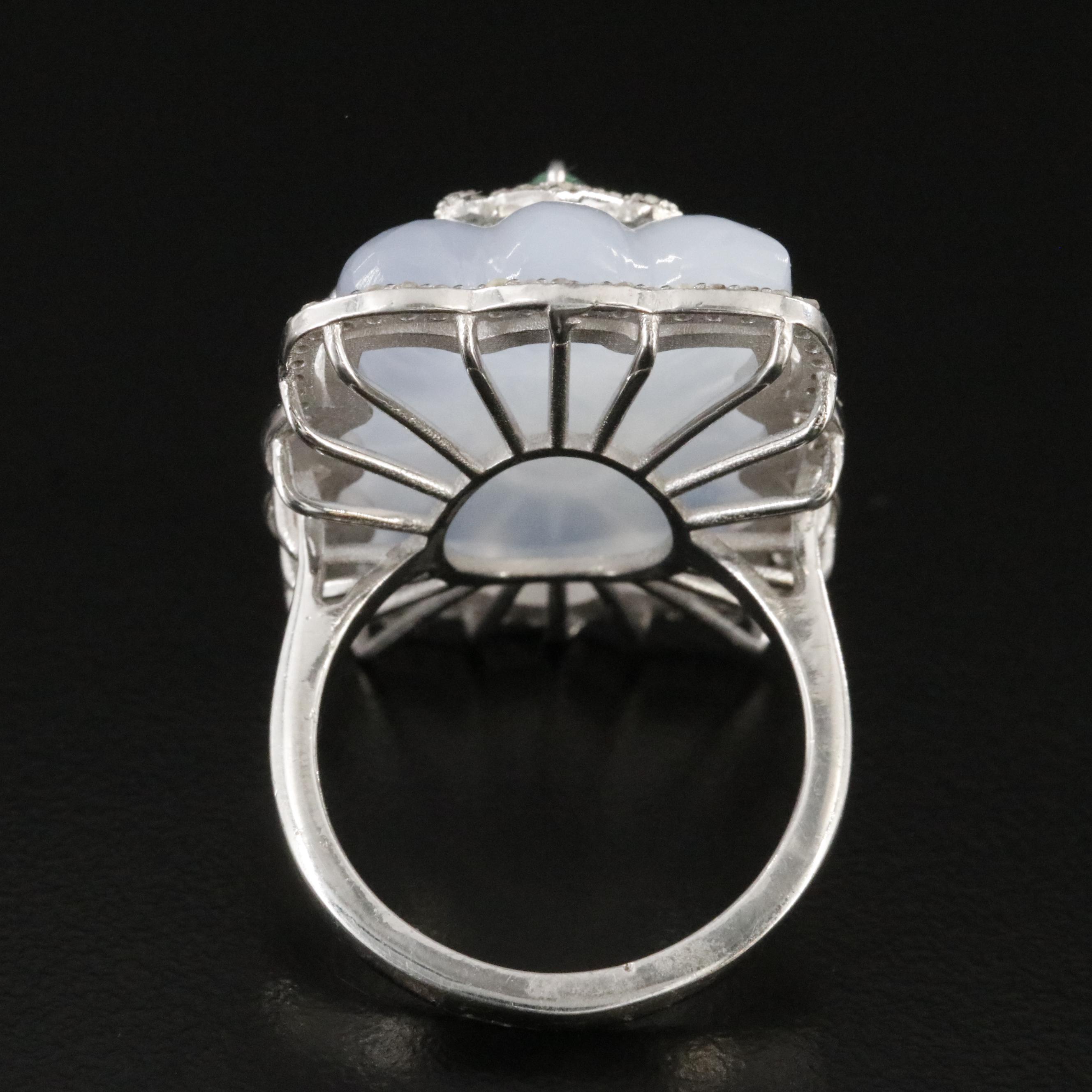 Sterling Emerald, Chalcedony, Diamond and Enamel Ring