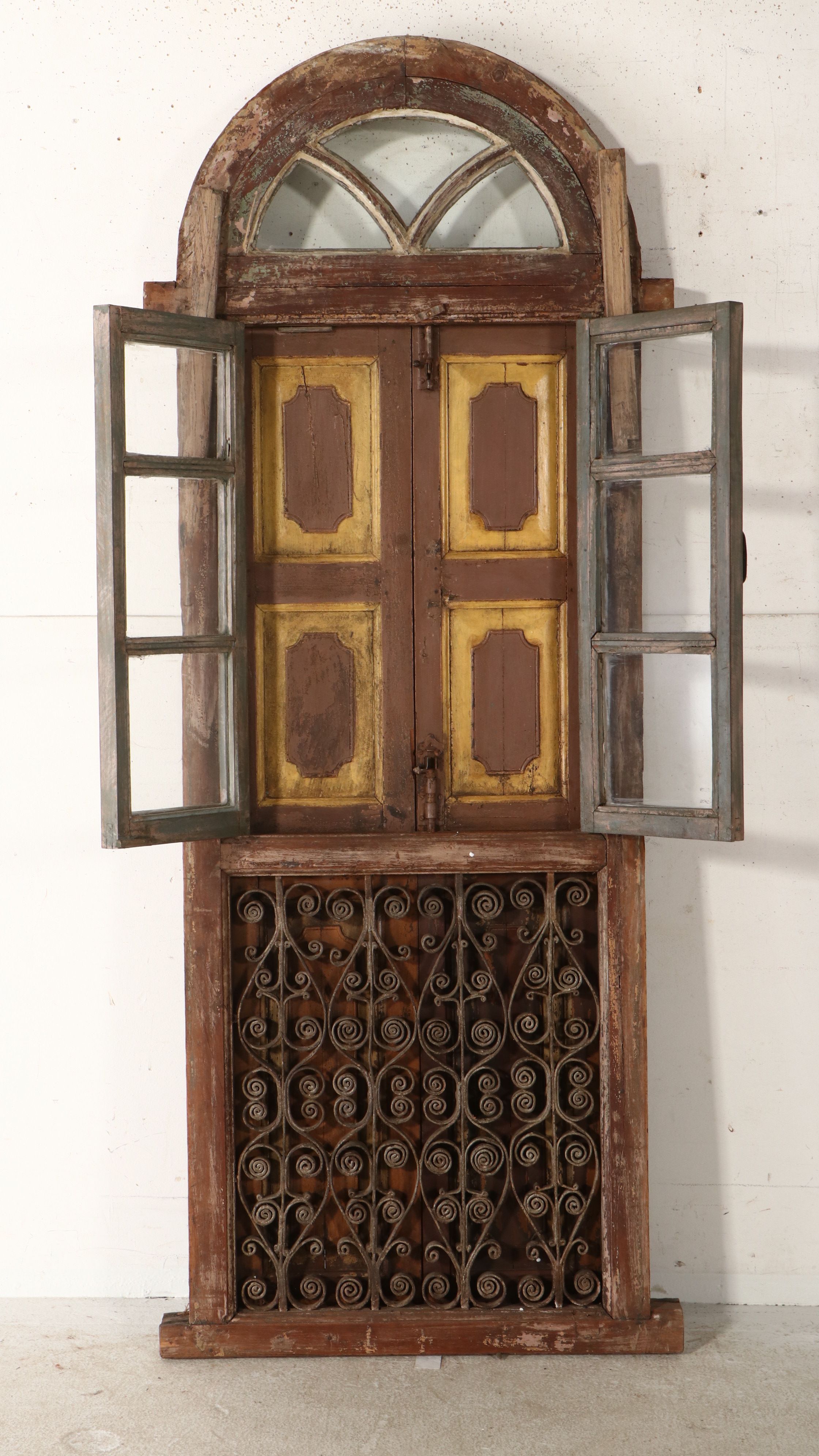 Moroccan Style Architectural Salvage Wrought Iron and Wood Window