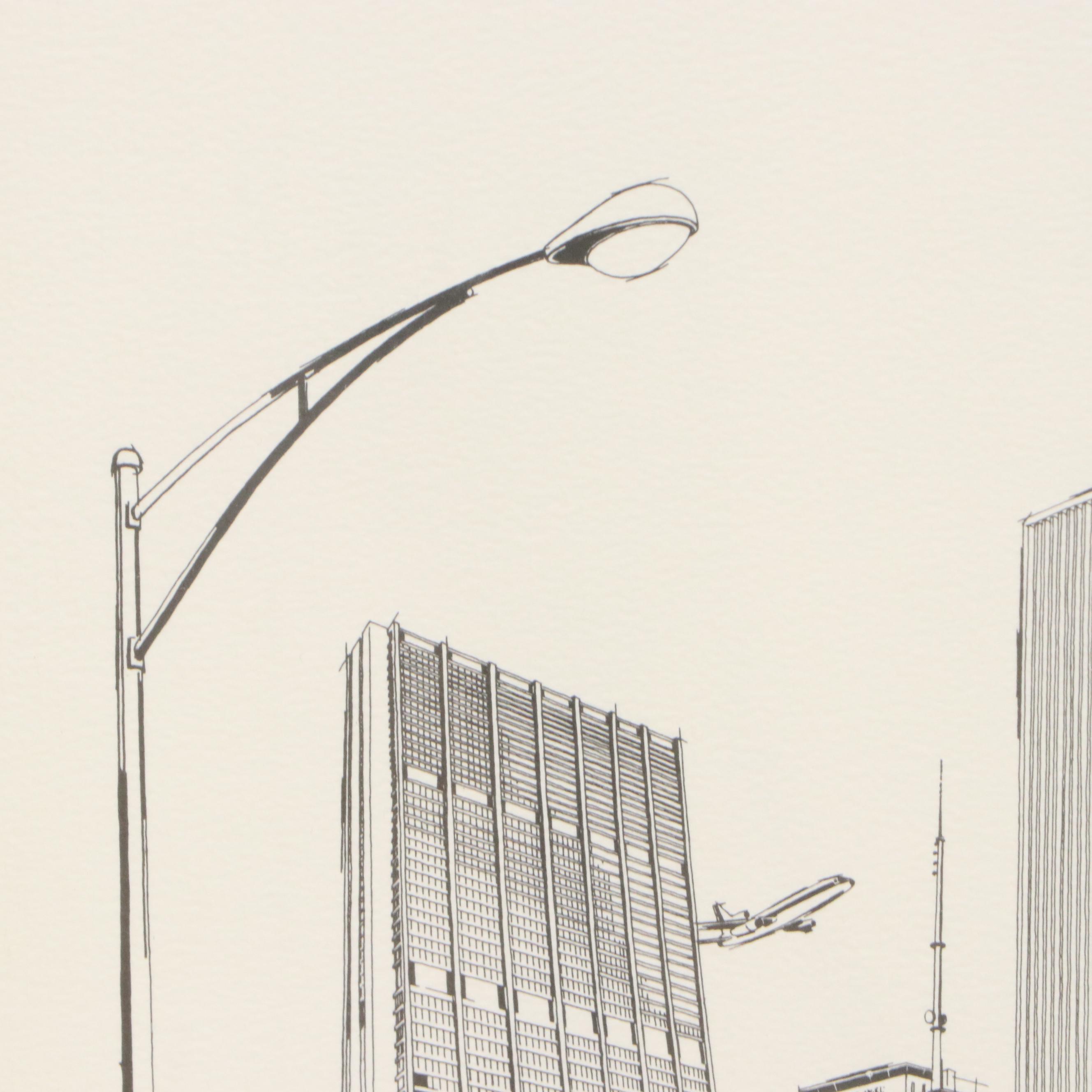 George Becker Lithograph of Chicago Cityscape, Circa 1975