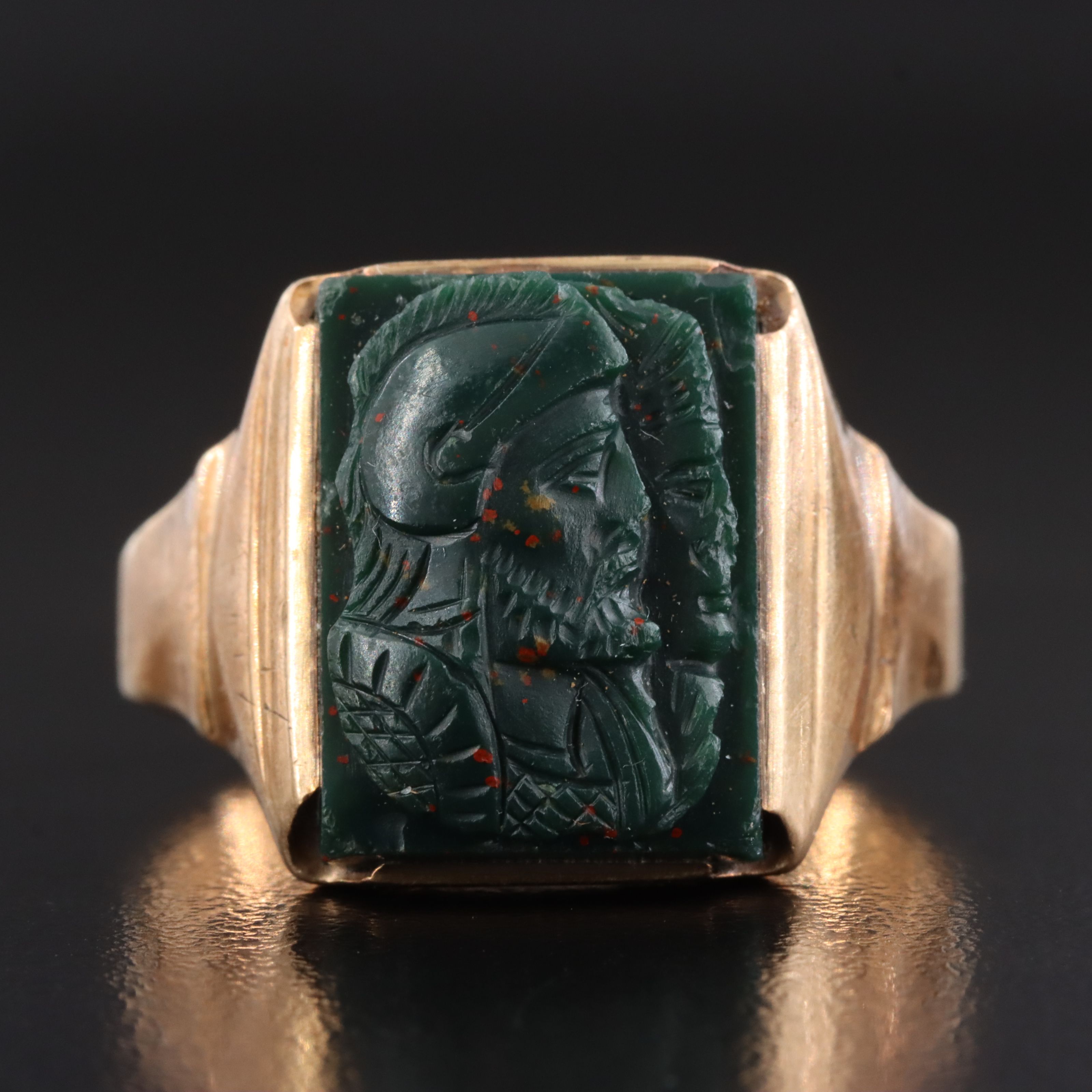 Vintage 10K Bloodstone Capita Jugata Cameo Ring