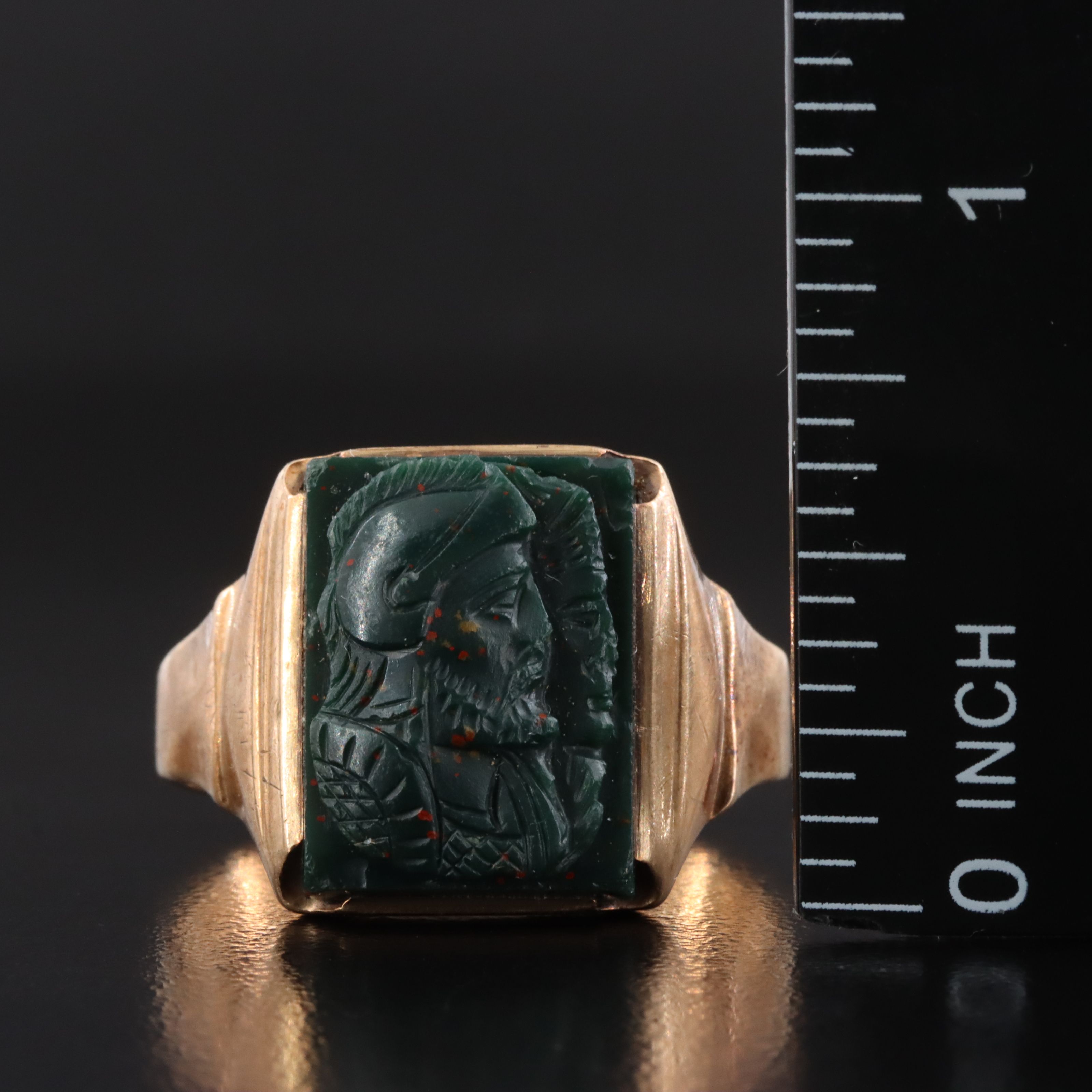 Vintage 10K Bloodstone Capita Jugata Cameo Ring