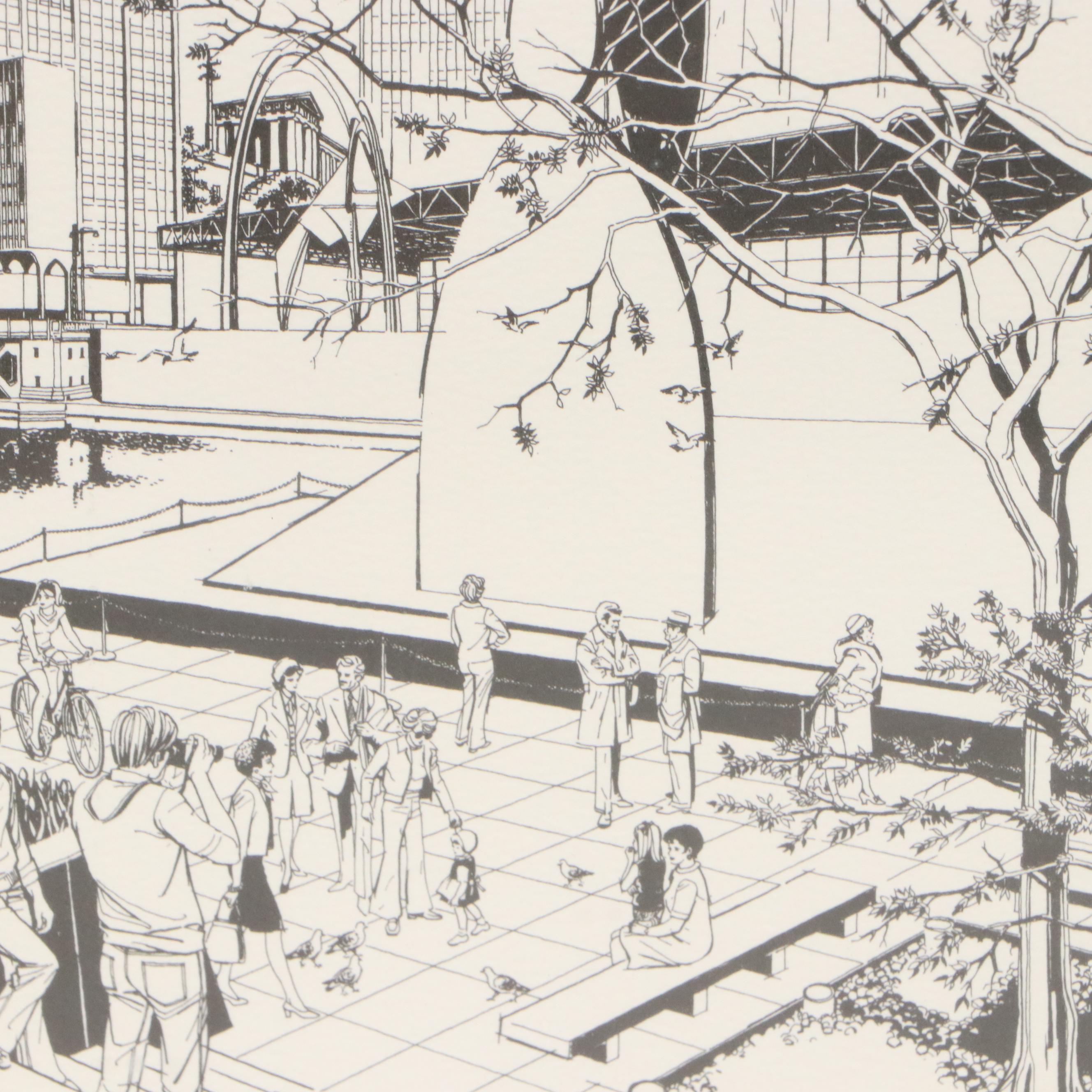 George Becker Lithograph of Chicago Cityscape, Circa 1975