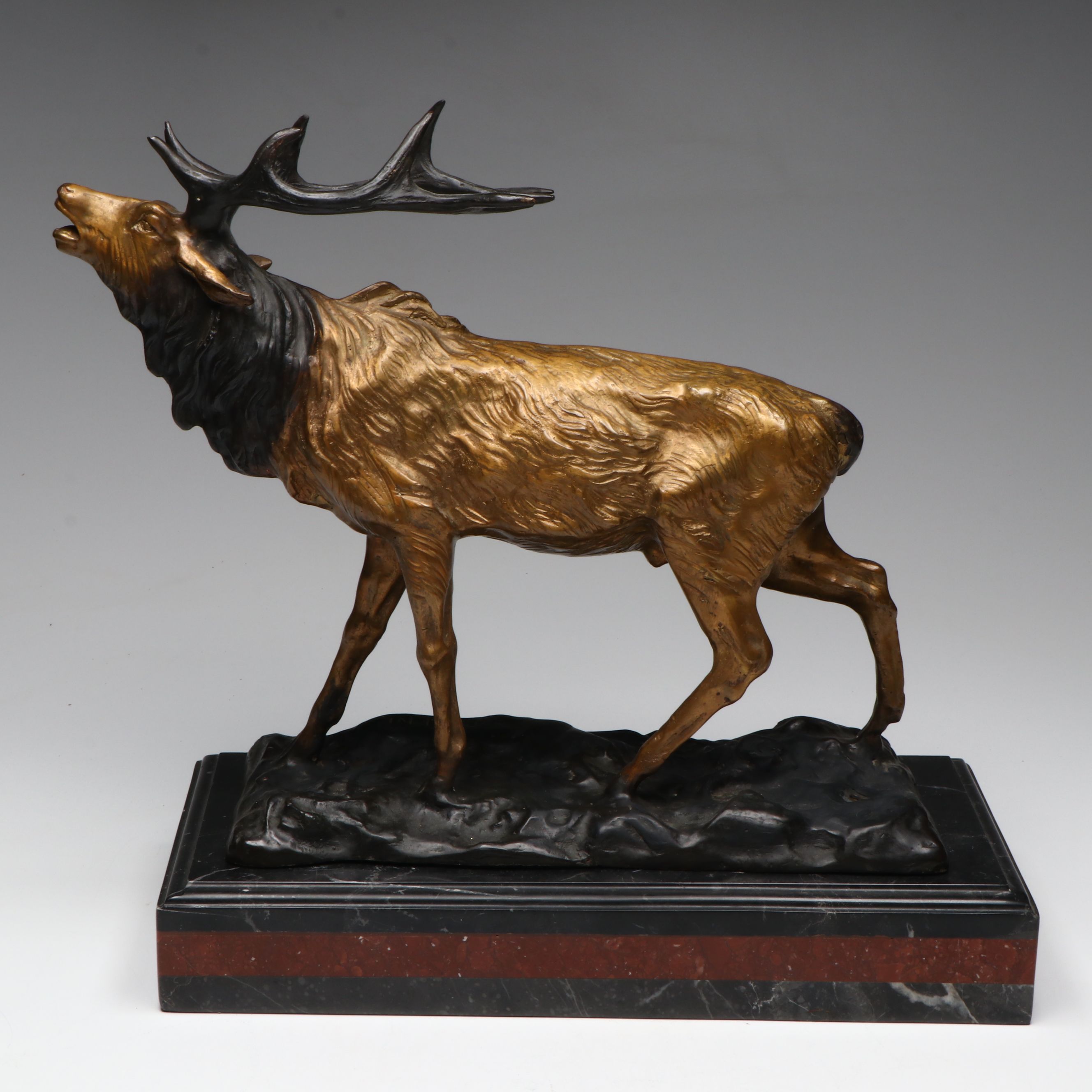 After Pierre-Jules Mêne Elk Brass Sculpture on Marble Base