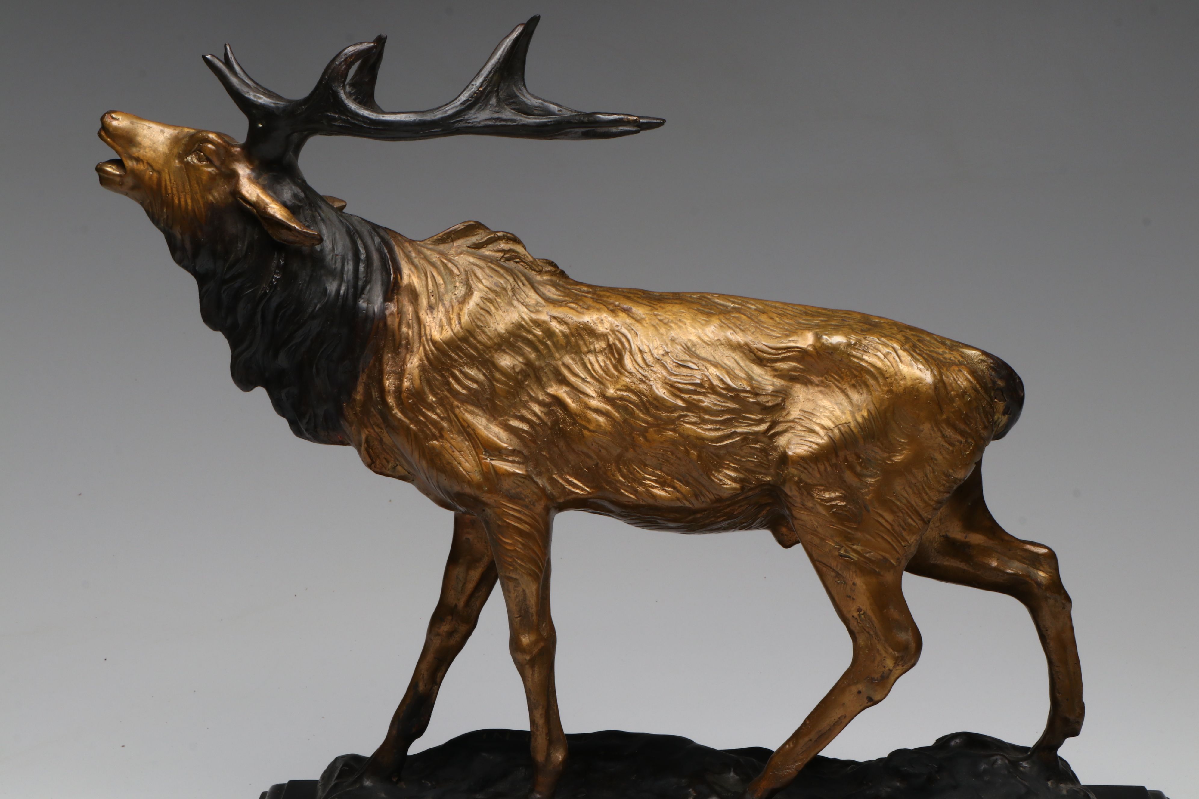 After Pierre-Jules Mêne Elk Brass Sculpture on Marble Base
