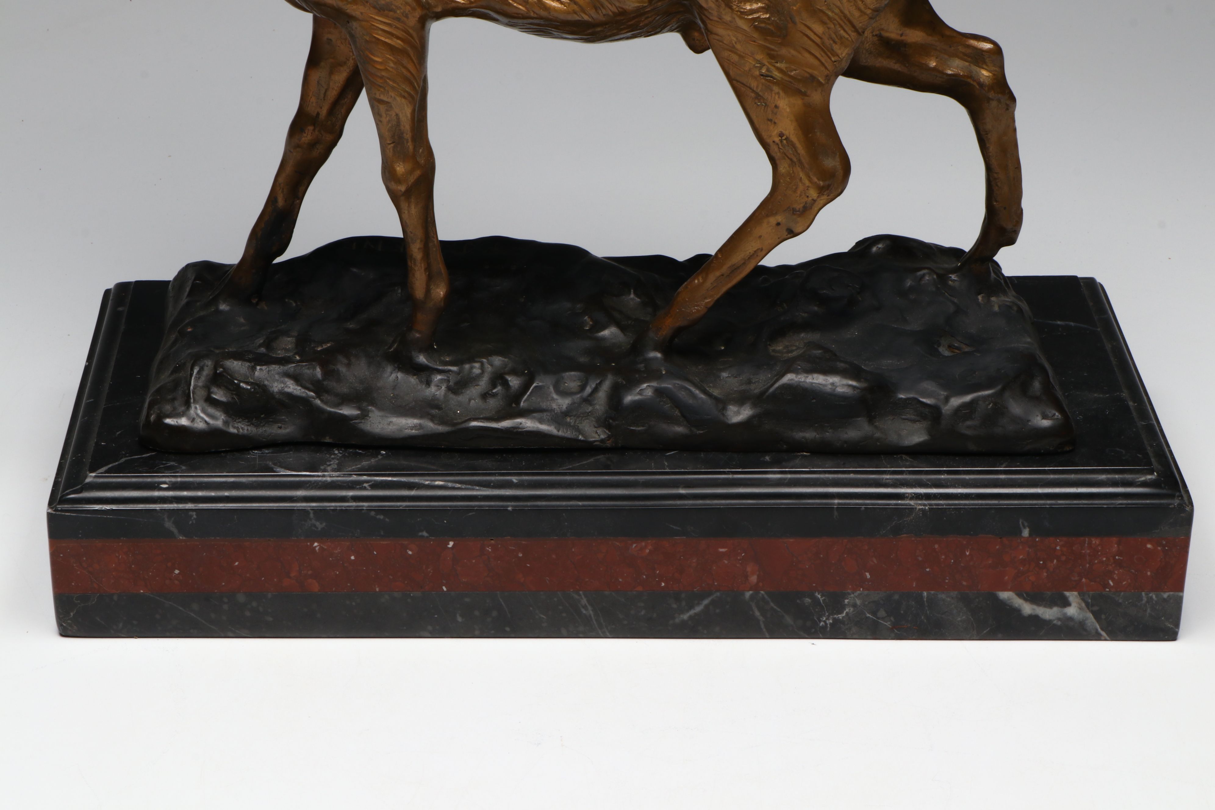 After Pierre-Jules Mêne Elk Brass Sculpture on Marble Base