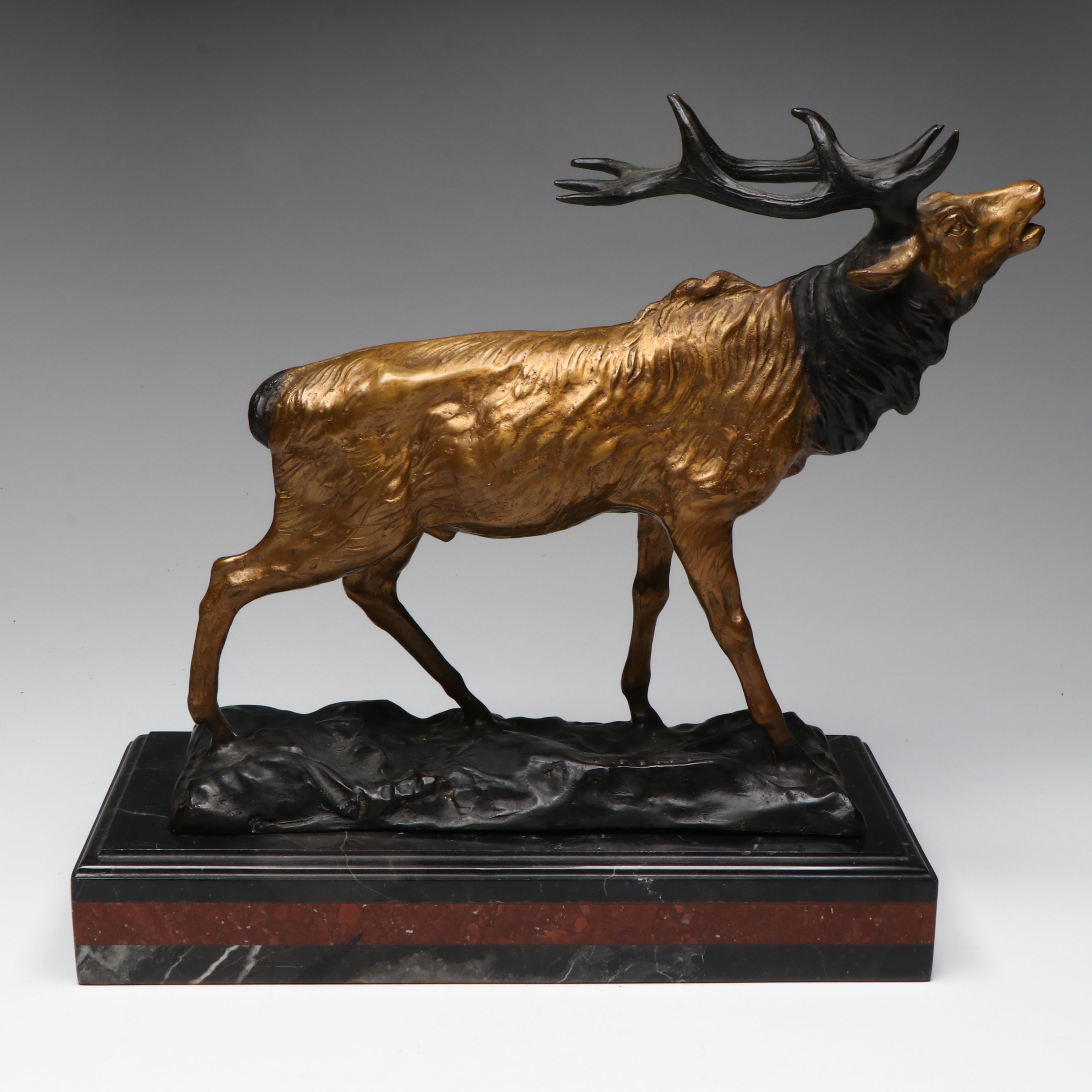 After Pierre-Jules Mêne Elk Brass Sculpture on Marble Base