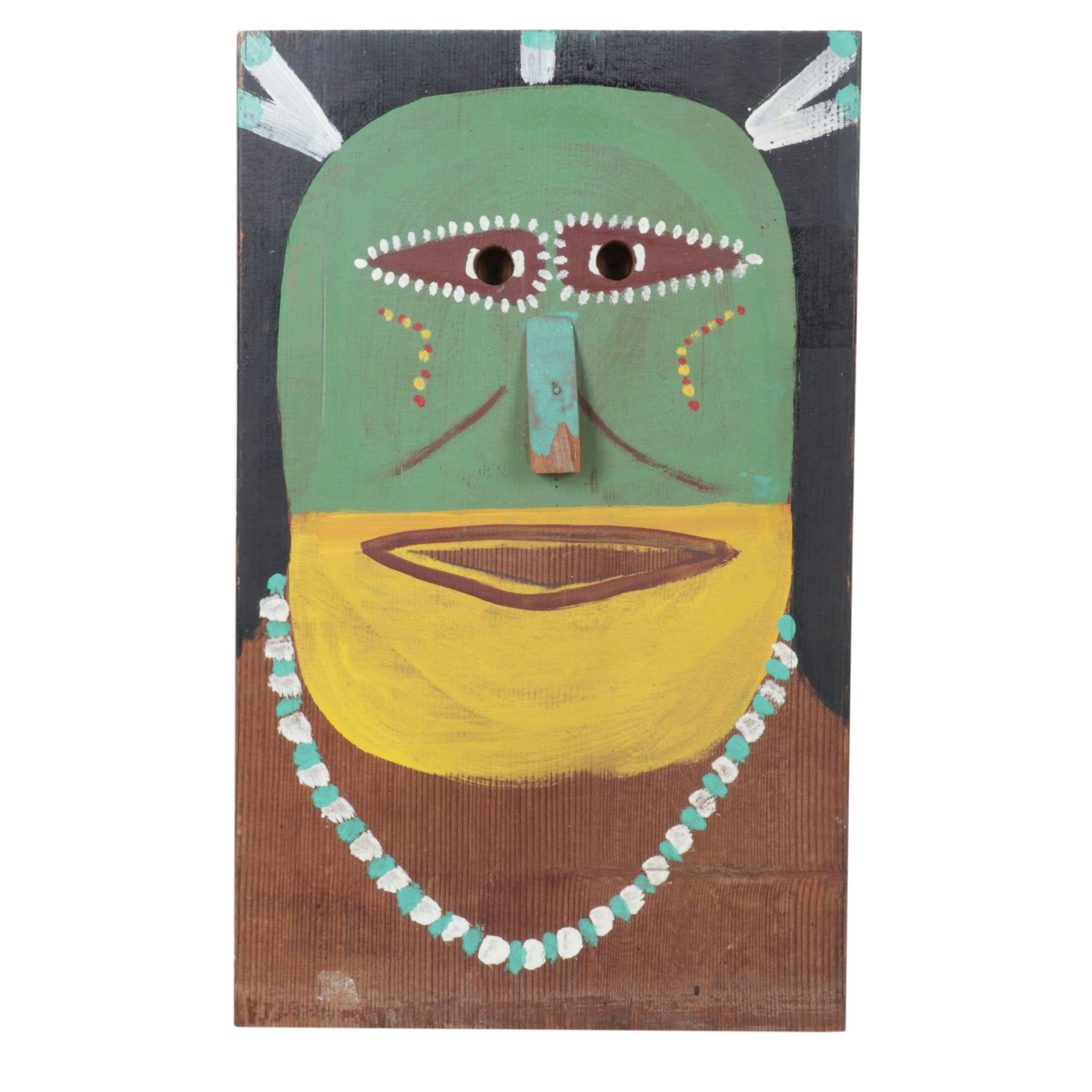 Contemporary Folk Art Acrylic Painting on Wood Board of Ceremonial Figure