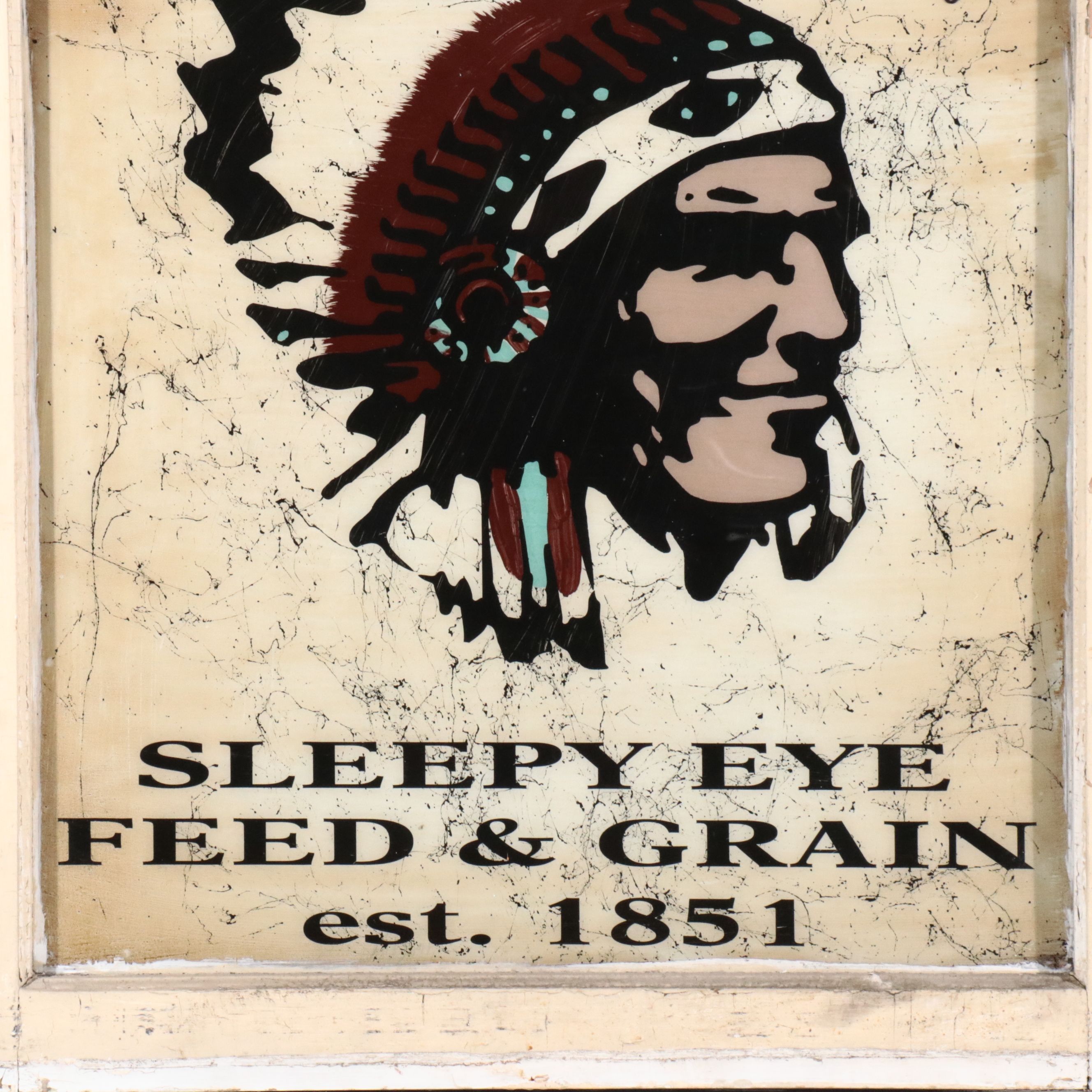 Sleepy Eye Feed & Grain Reverse Painted Window Sign