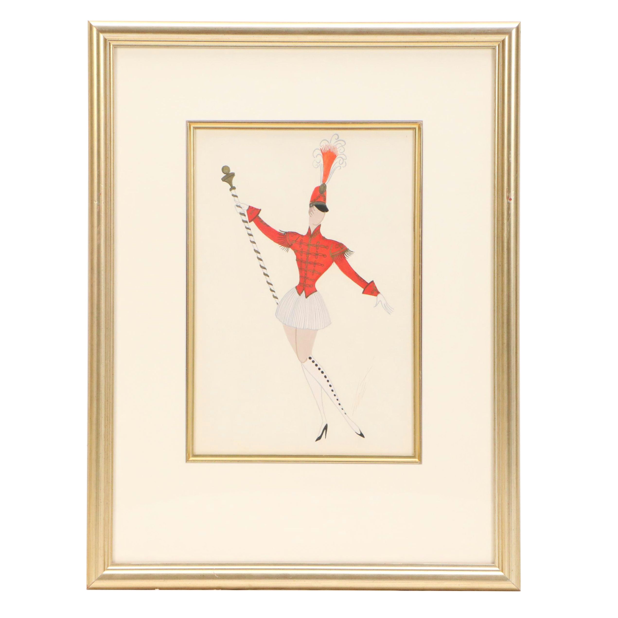 Erté Gouache Painting of Majorette Costume