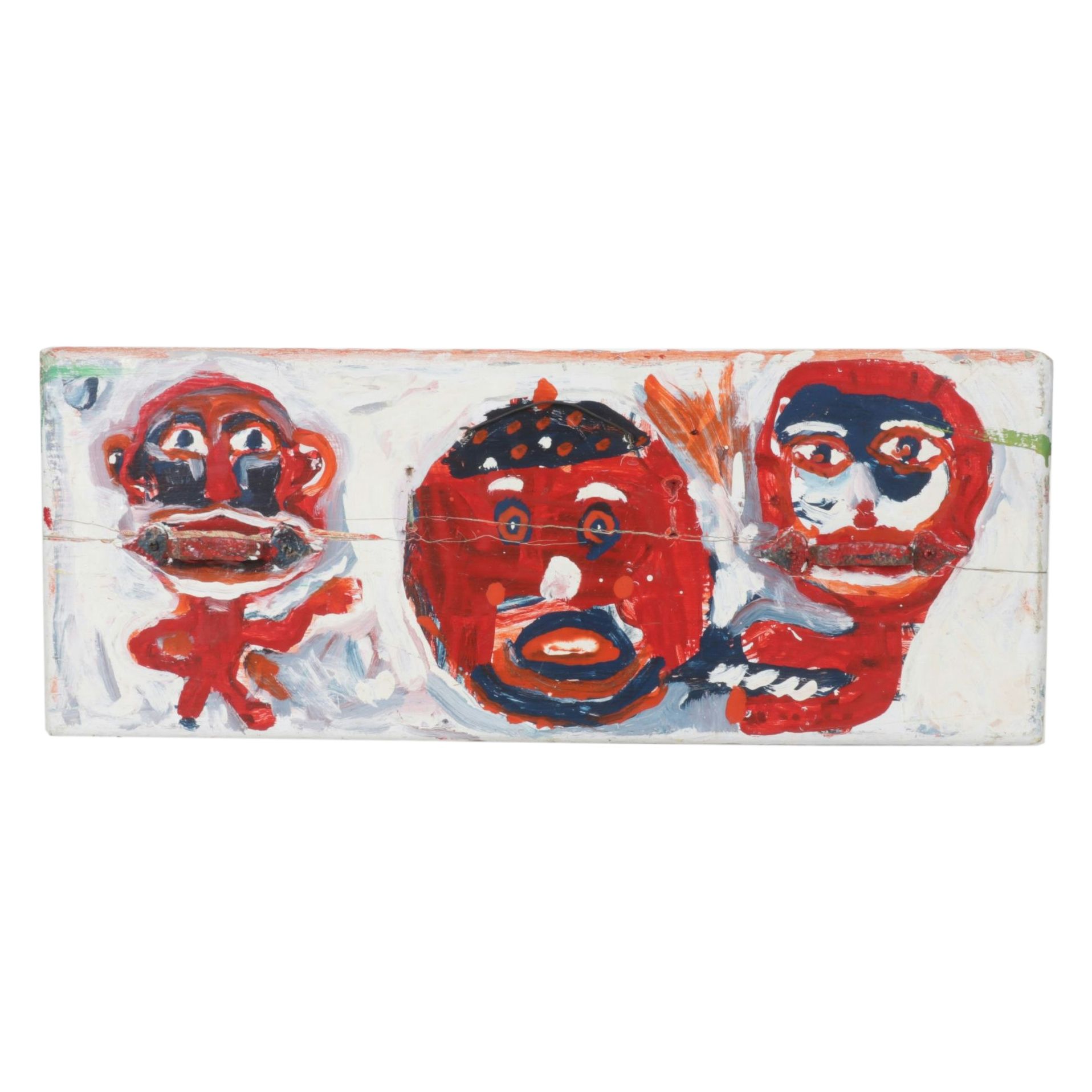 Rick Borg Contemporary Acrylic Folk Art Portraiture Painting of Three Figures