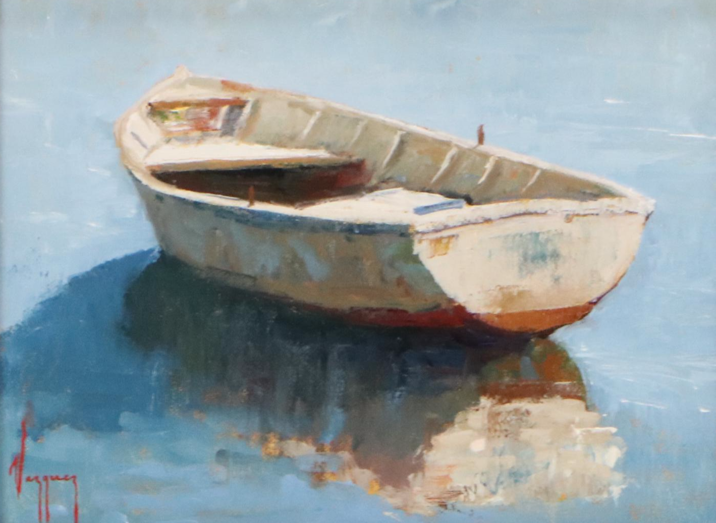Antonio Vazquez Oil Painting of Boat, 21st Century