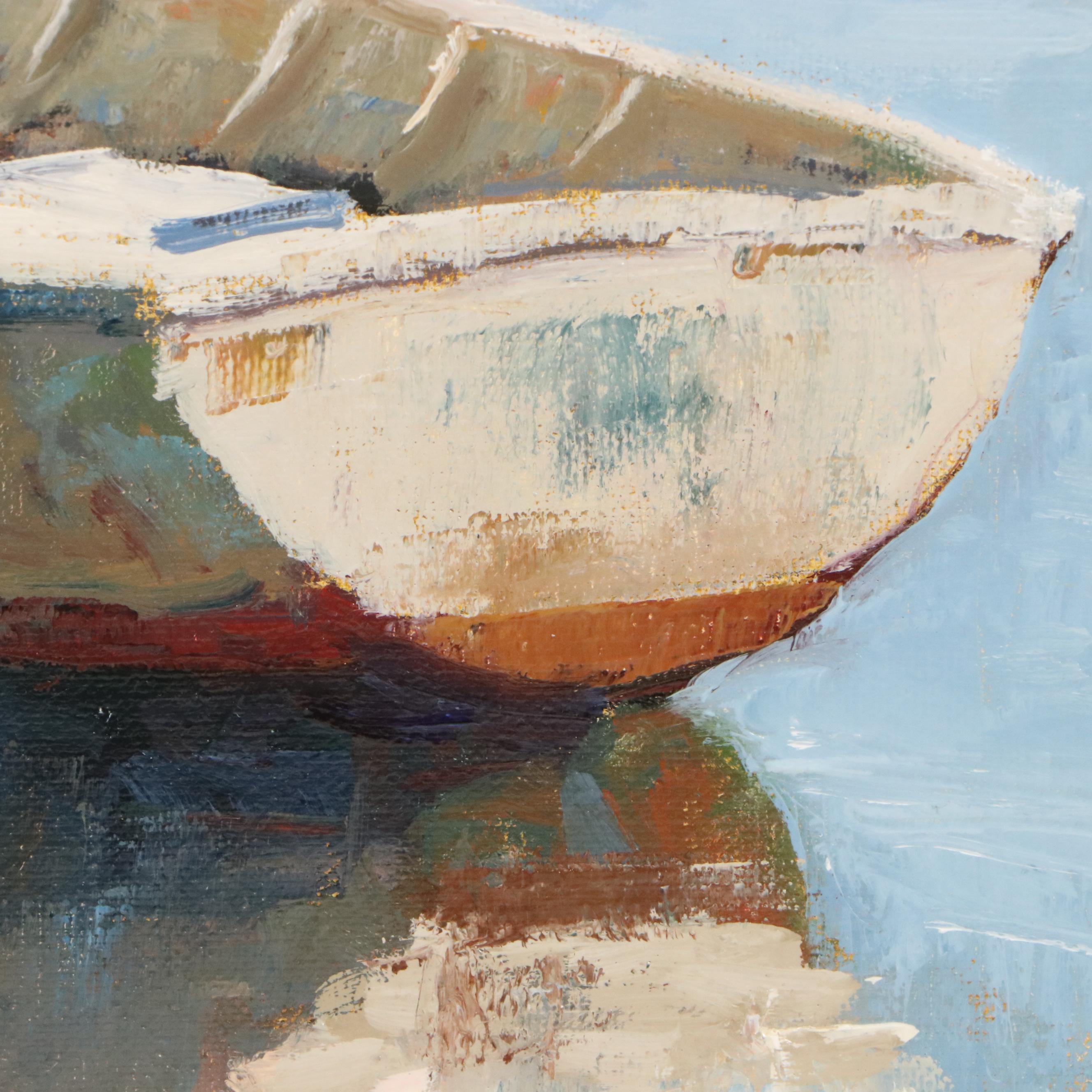 Antonio Vazquez Oil Painting of Boat, 21st Century