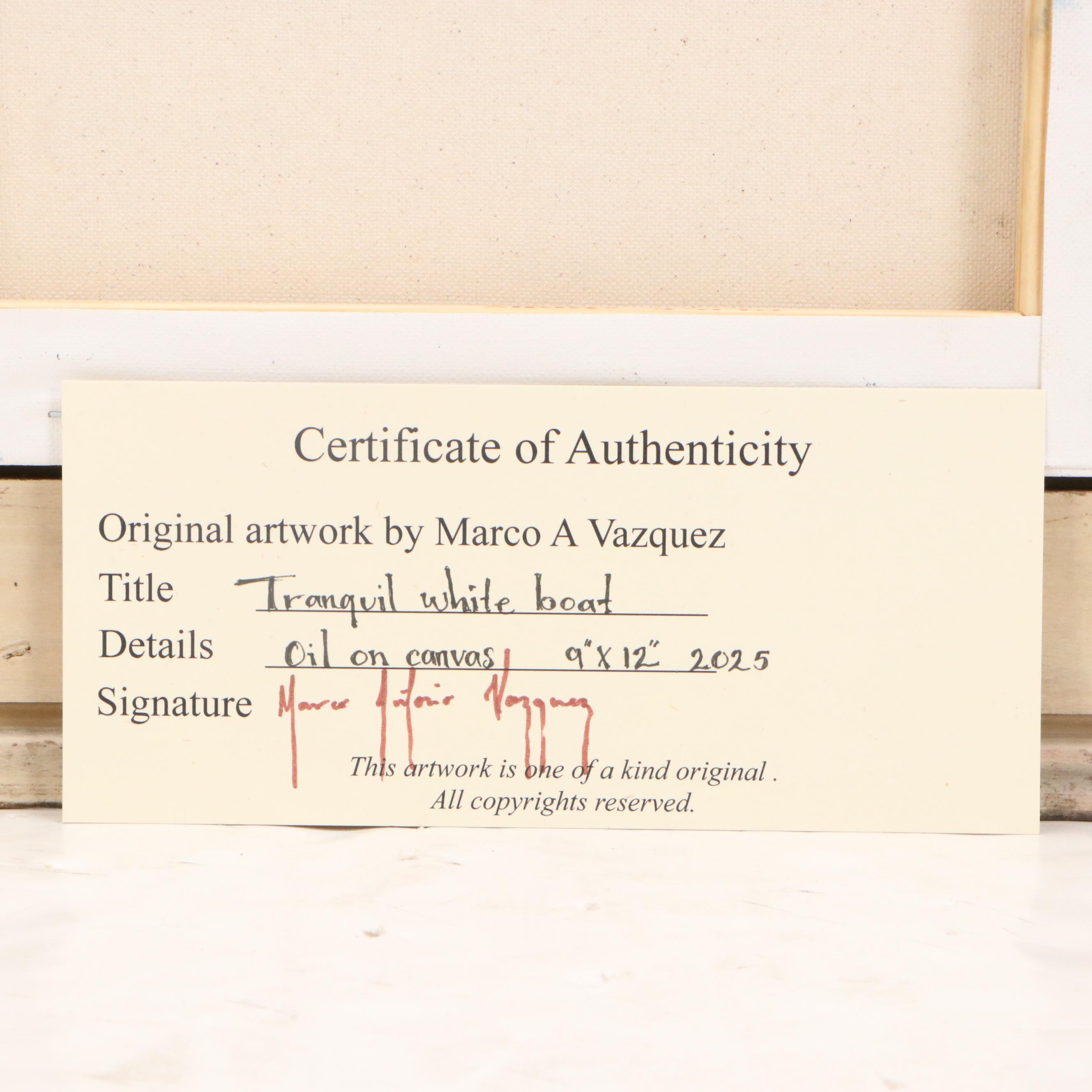 Antonio Vazquez Oil Painting of Boat, 21st Century