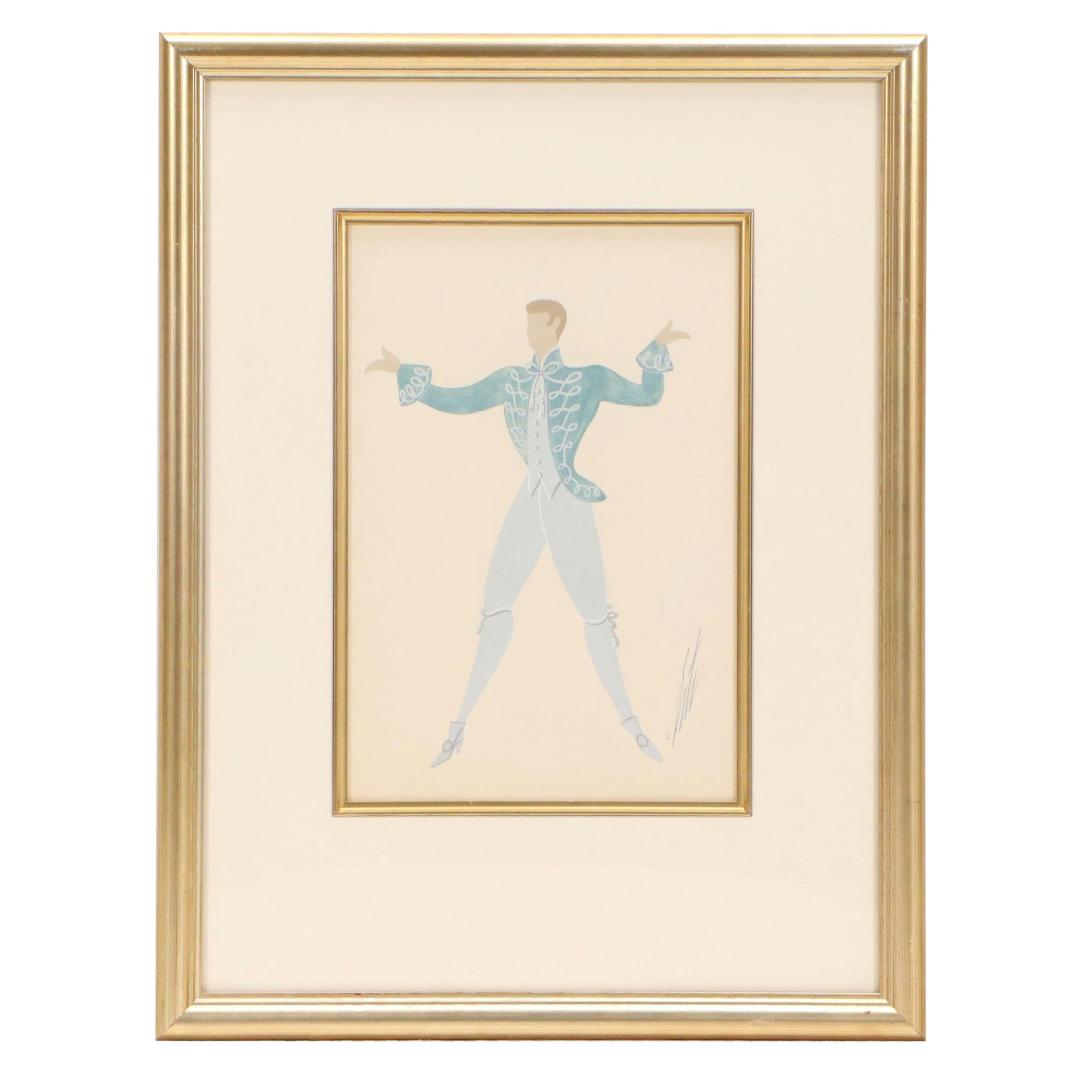 Attributed to Erté Gouache Painting of Man's Dance Costume