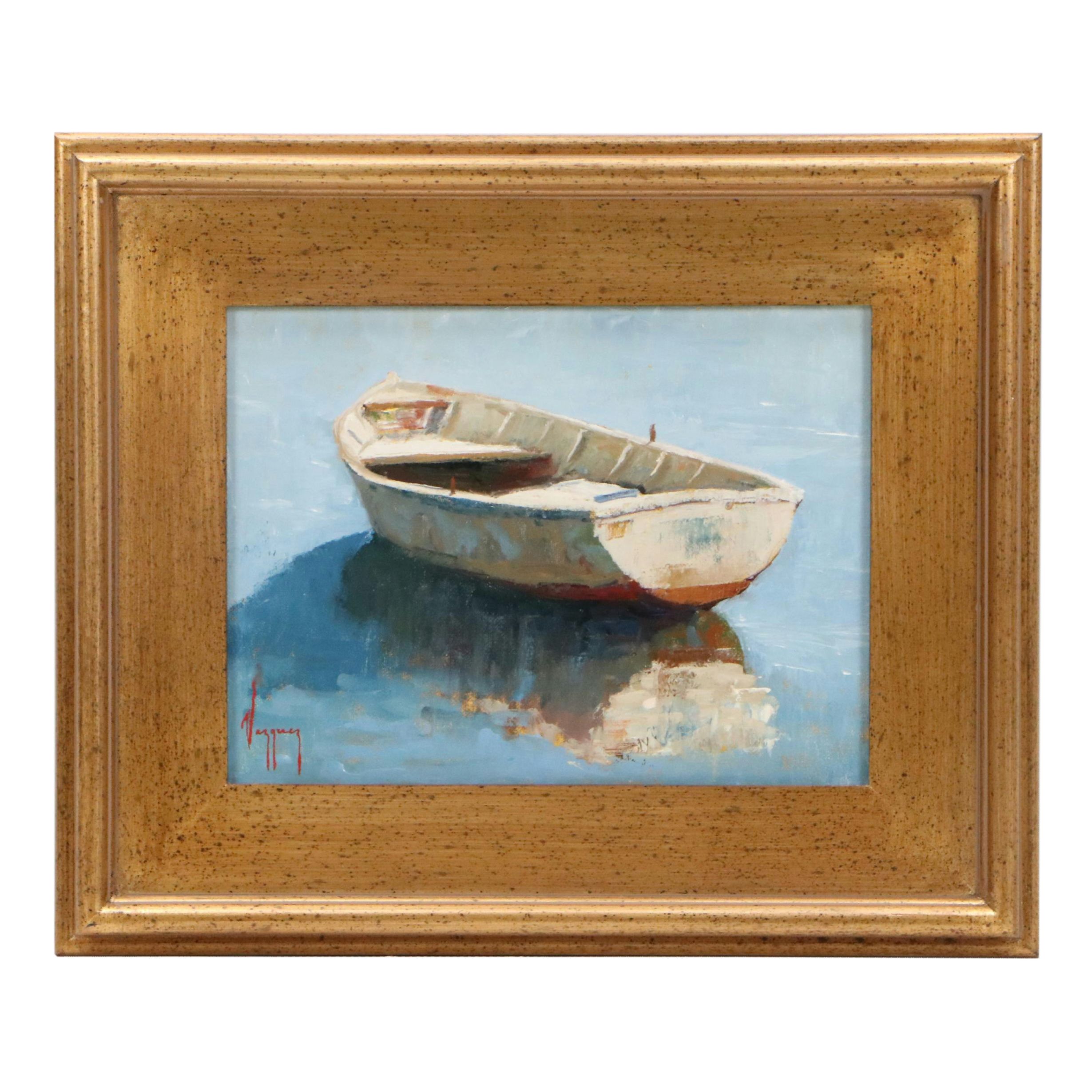 Antonio Vazquez Oil Painting of Boat, 21st Century